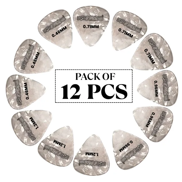 5 Core Guitar Picks 12 Piece Celluloid Light Medium Heavy Extra Heavy For Acoustic Electric Guitars photo 1