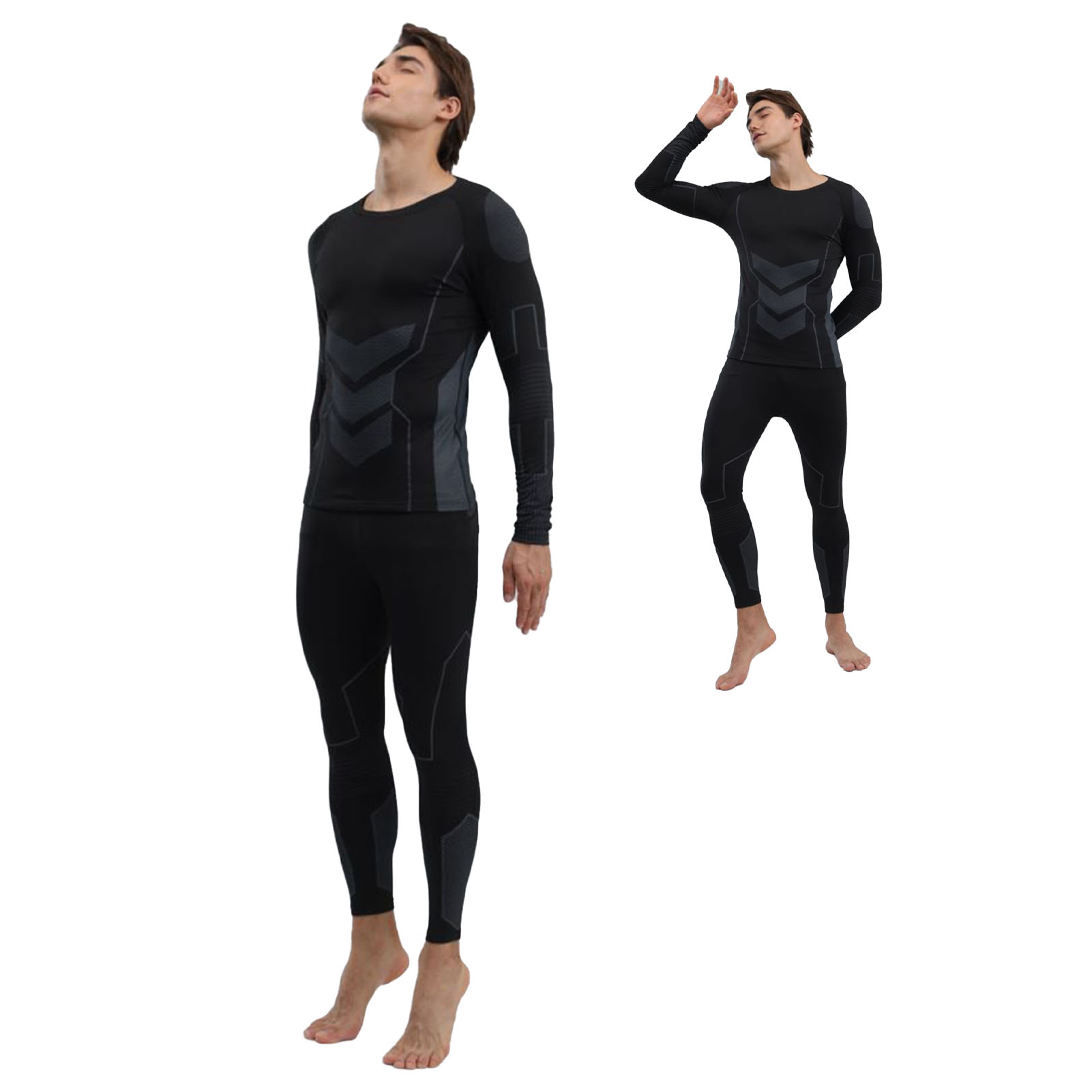 Men Thermal Underwear Set Shirt Pants Autumn Slim Fit Thermal Underwear Top Bottom Set Black S photo 4
