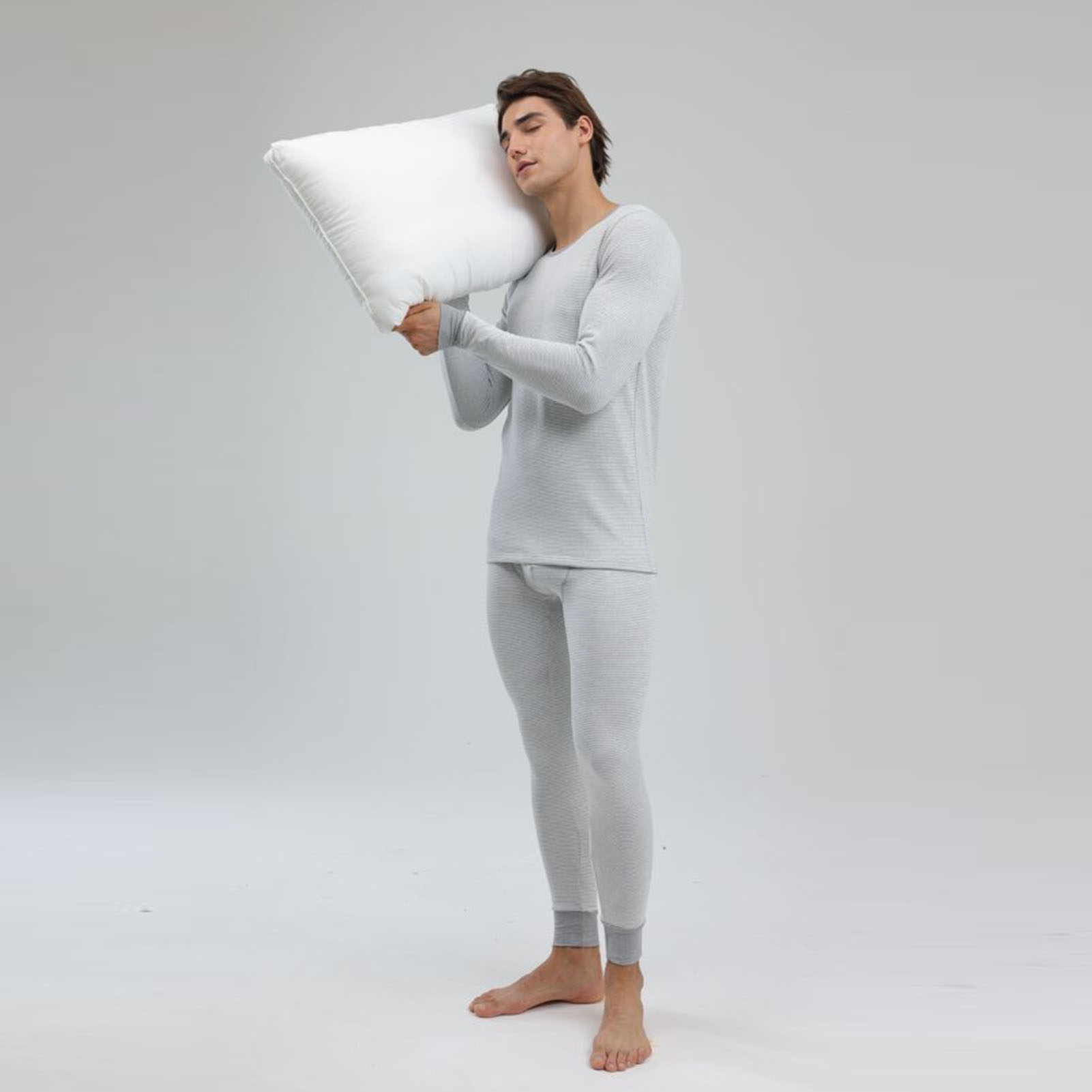 1 Set Men Thermal Underwear Set Knit Slim Fit Stylish Warm Winter Base Layer Cold Weather Clothing S Size photo 1