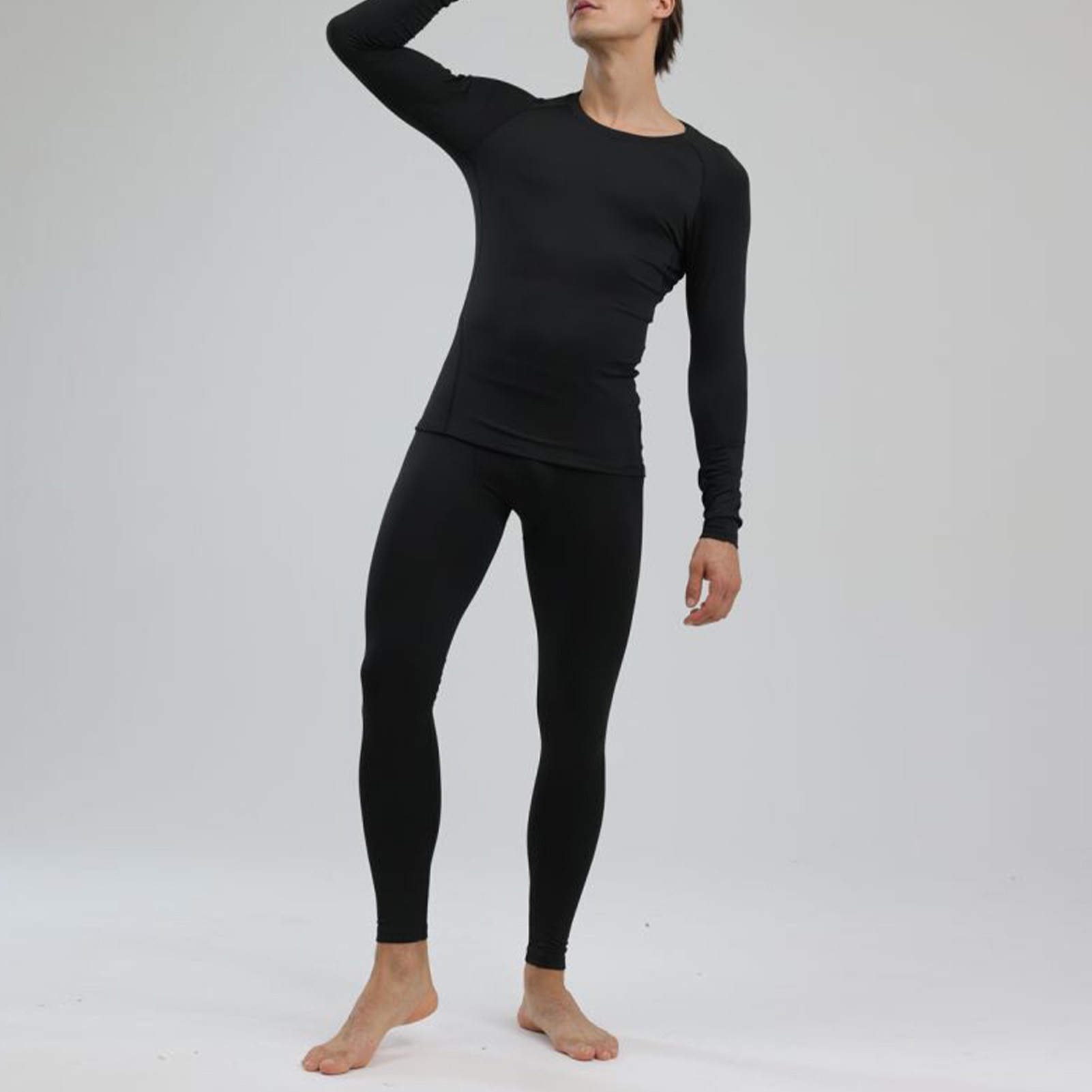 Men's Thermal Underwear Black Stylish Soft Close Fitting Men Cold Weather Top Bottom Set Base Layer For Autumn Winter XXXL photo 2