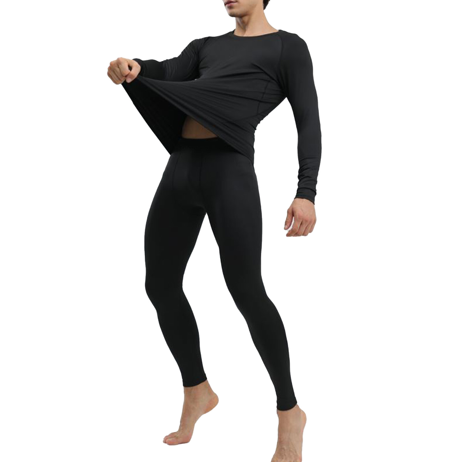 Men's Thermal Underwear Black Stylish Soft Close Fitting Men Cold Weather Top Bottom Set Base Layer For Autumn Winter XXXL photo 5