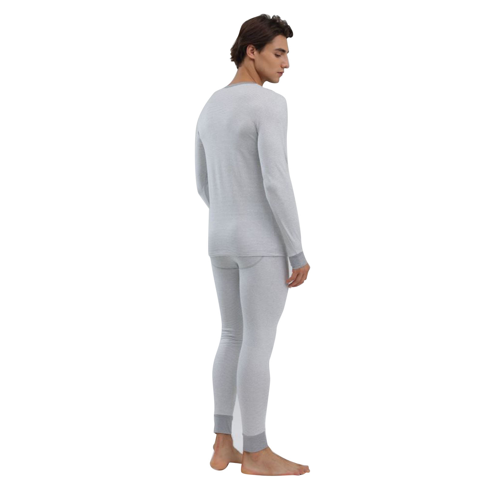 1 Set Men Thermal Underwear Set Knit Slim Fit Stylish Warm Winter Base Layer Cold Weather Clothing S Size photo 2