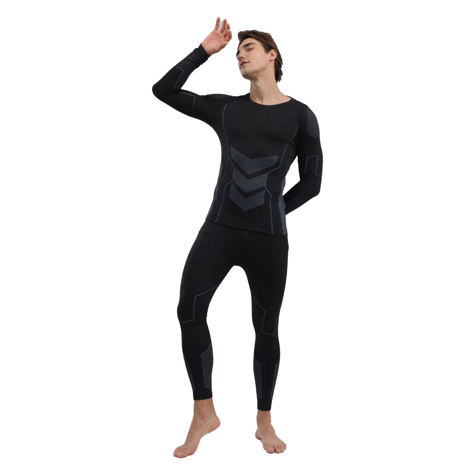 Men Thermal Underwear Set Shirt Pants Autumn Slim Fit Thermal Underwear Top Bottom Set Black M photo 2
