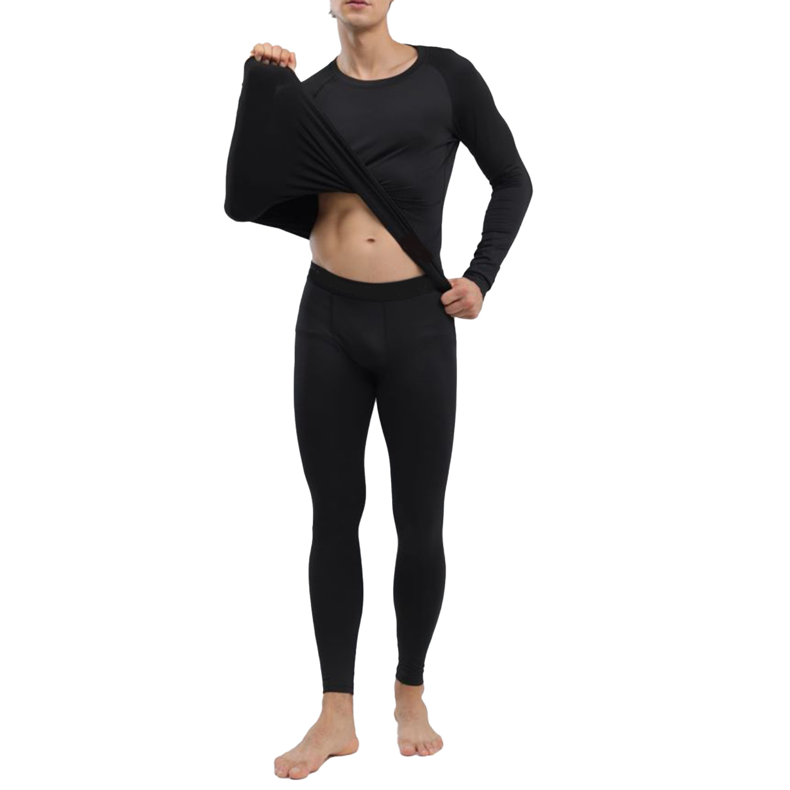Men's Thermal Underwear Black Stylish Soft Close Fitting Men Cold Weather Top Bottom Set Base Layer For Autumn Winter XXXL photo 4