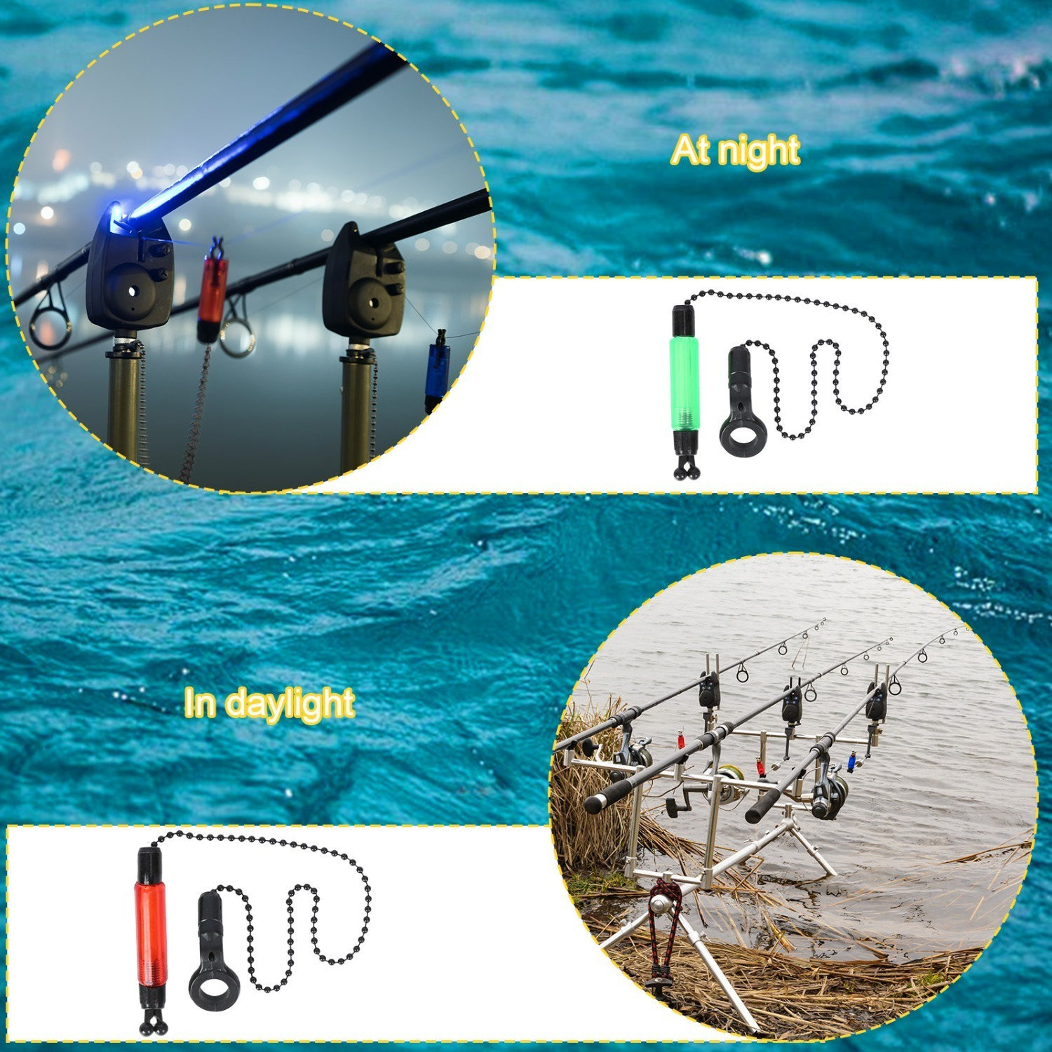 Night Fishing Set With 4 Swinger Floats In Blue, Red, Green, And Yellow, And 20 Floats For Anglers photo 3