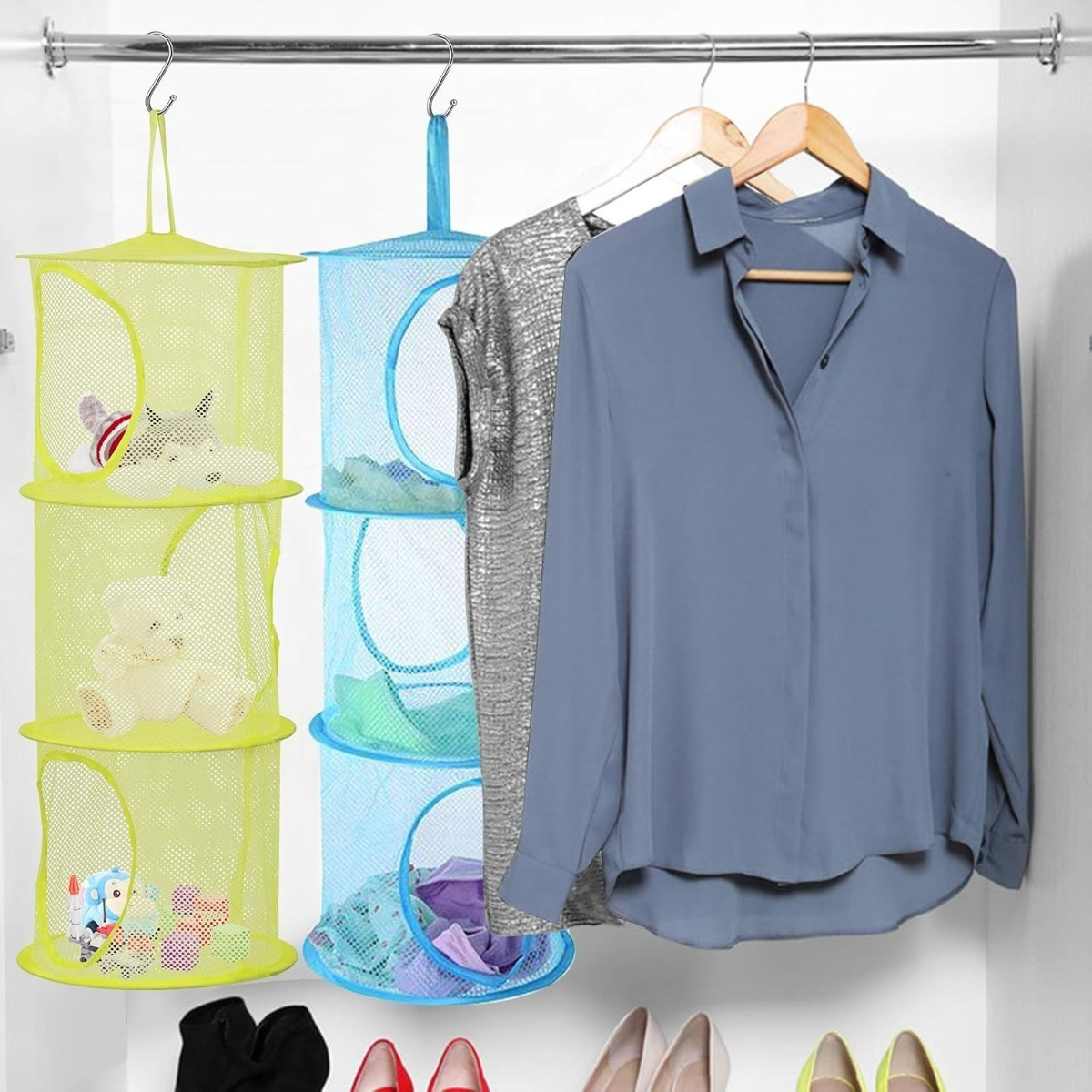 Hanging Storage Set, 3 Colorful Storage Baskets In Green, Blue, And Pink, Space-Saving Mesh Baskets For Toys And Small Items photo 5