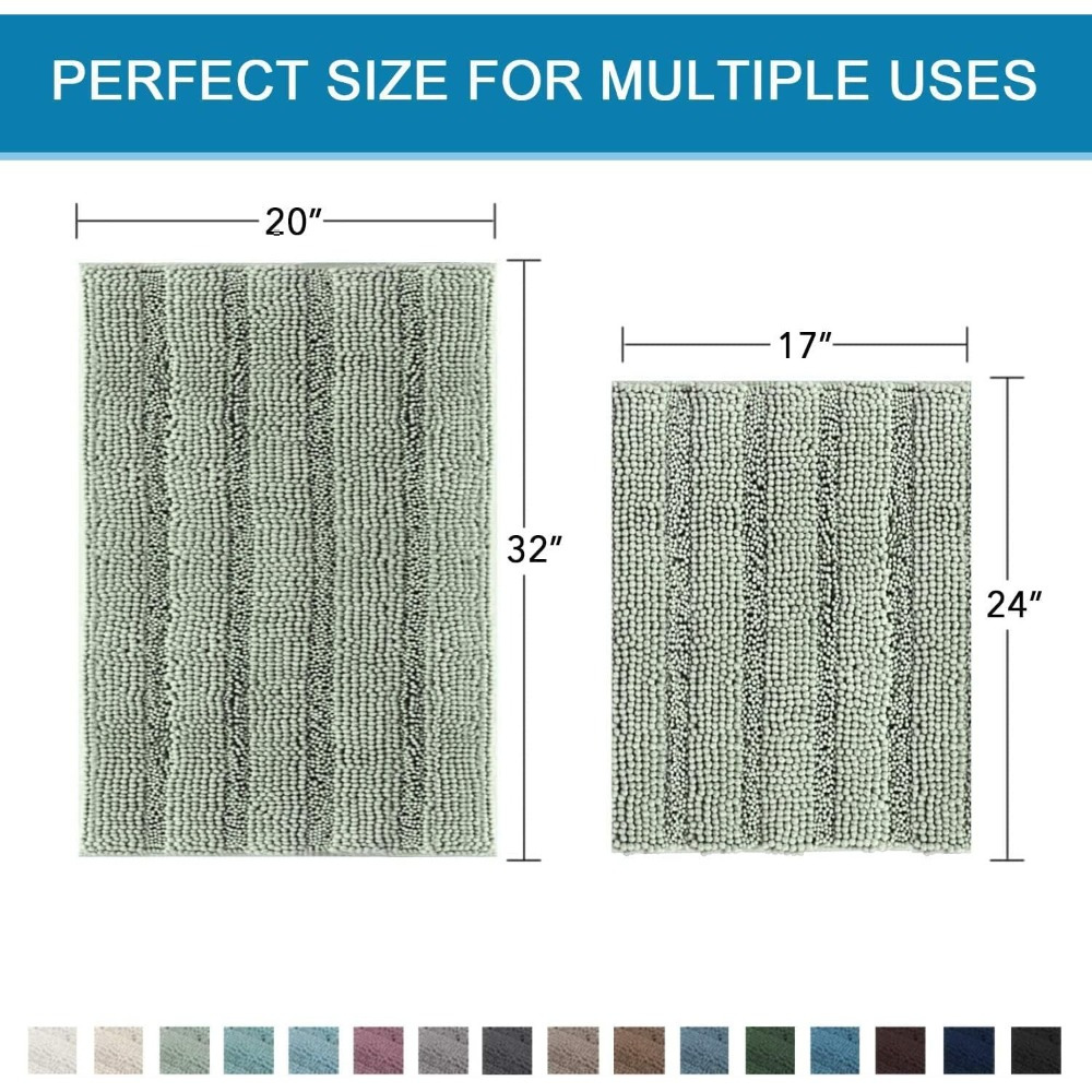 Set Of 2 Chenille Doormats, Light Green Bathroom And Entryway Mats, Soft Rug Party Accessory Set photo 5