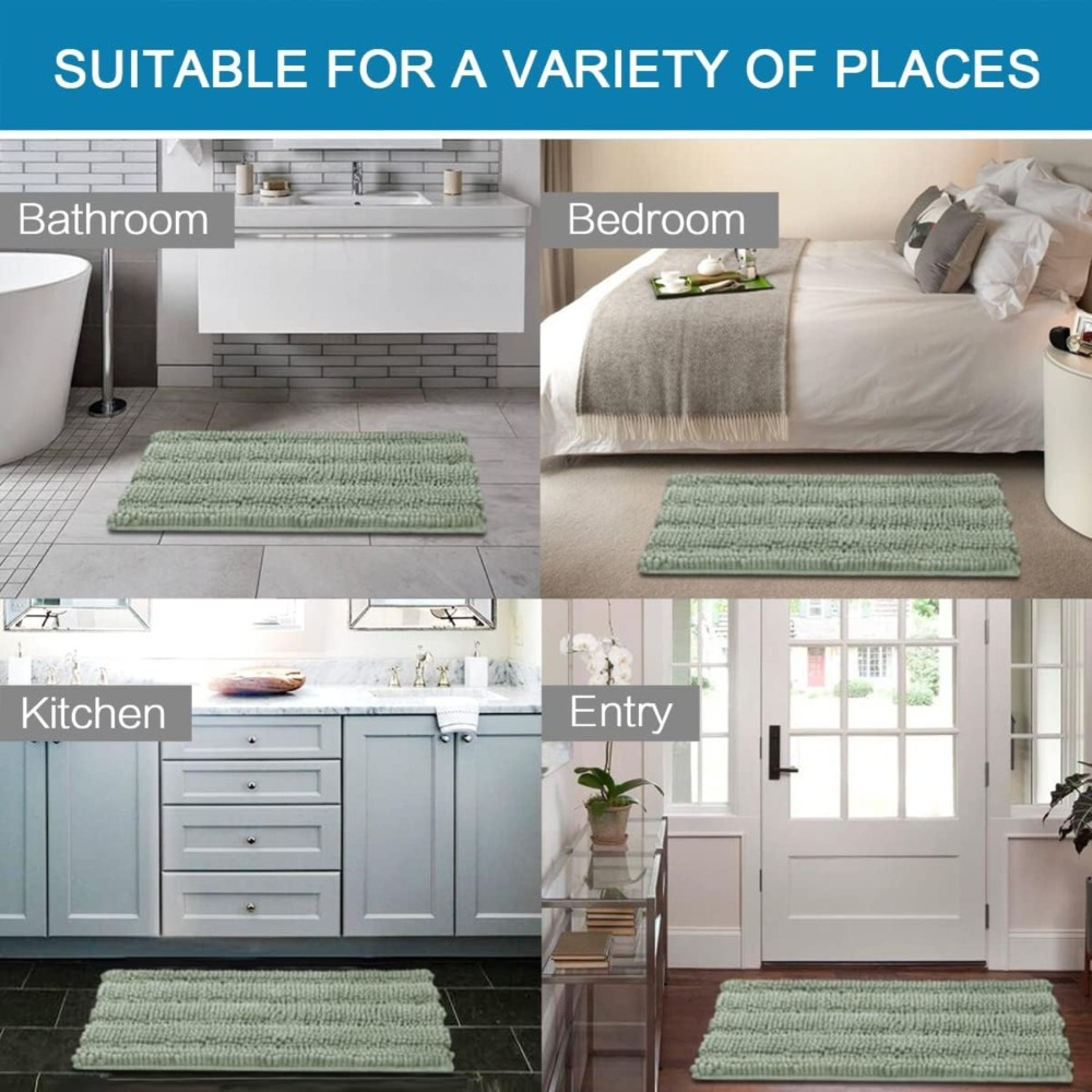 Set Of 2 Chenille Doormats, Light Green Bathroom And Entryway Mats, Soft Rug Party Accessory Set photo 4