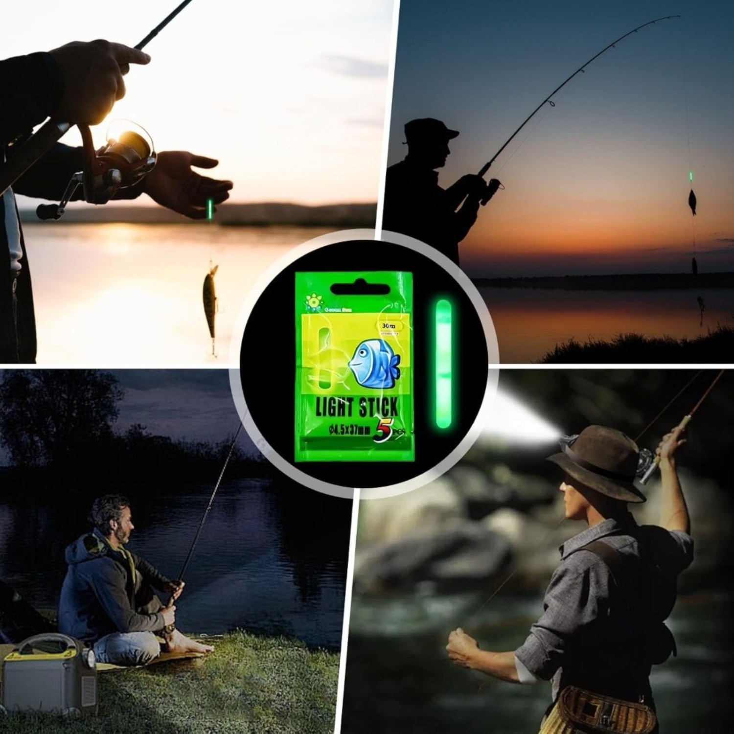 100-piece Fishing Glow Stick Set With Swivel Connector, 20 Packs Of 5 Glow Sticks (4.5x37mm) & Yellow Swivel Connector For Main Line 0.3-0.8#, Complete Night Fishing Accessories And Party Decorations photo 2