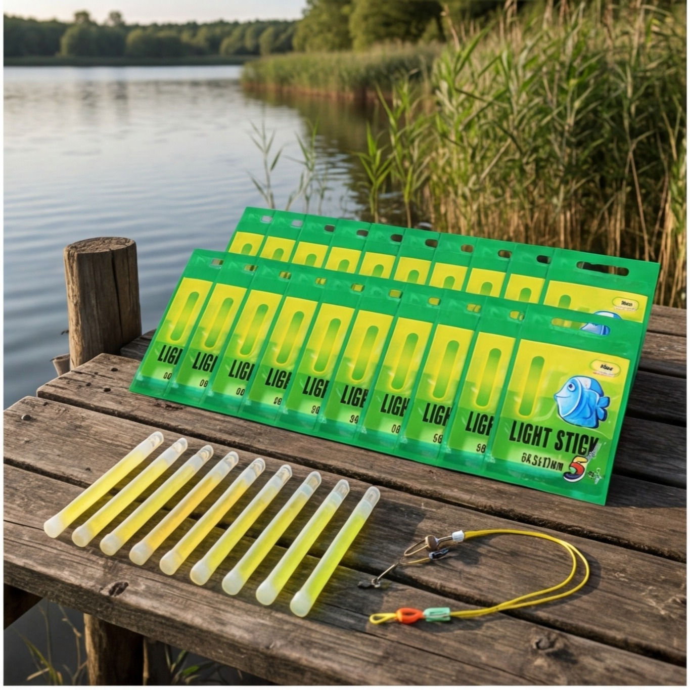 100-piece Fishing Glow Stick Set With Swivel Connector, 20 Packs Of 5 Glow Sticks (4.5x37mm) & Yellow Swivel Connector For Main Line 0.3-0.8#, Complete Night Fishing Accessories And Party Decorations photo 1