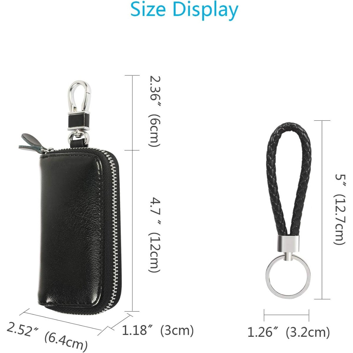 Black Leather Key Pouch With Zipper, Key Chains For Car Keys And House Keys—Accessories photo 5