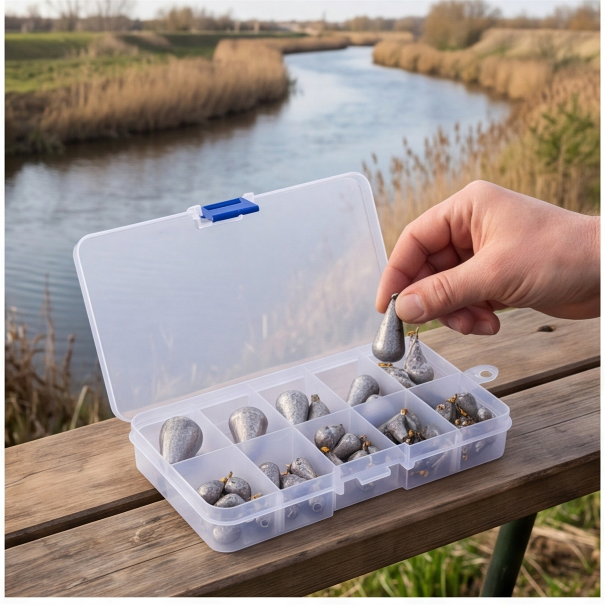 65-Piece Fishing Weight Set With 10-Compartment Storage Box, 40g To 2g, For Anglers And Fishing Parties—Accessory Set photo 1
