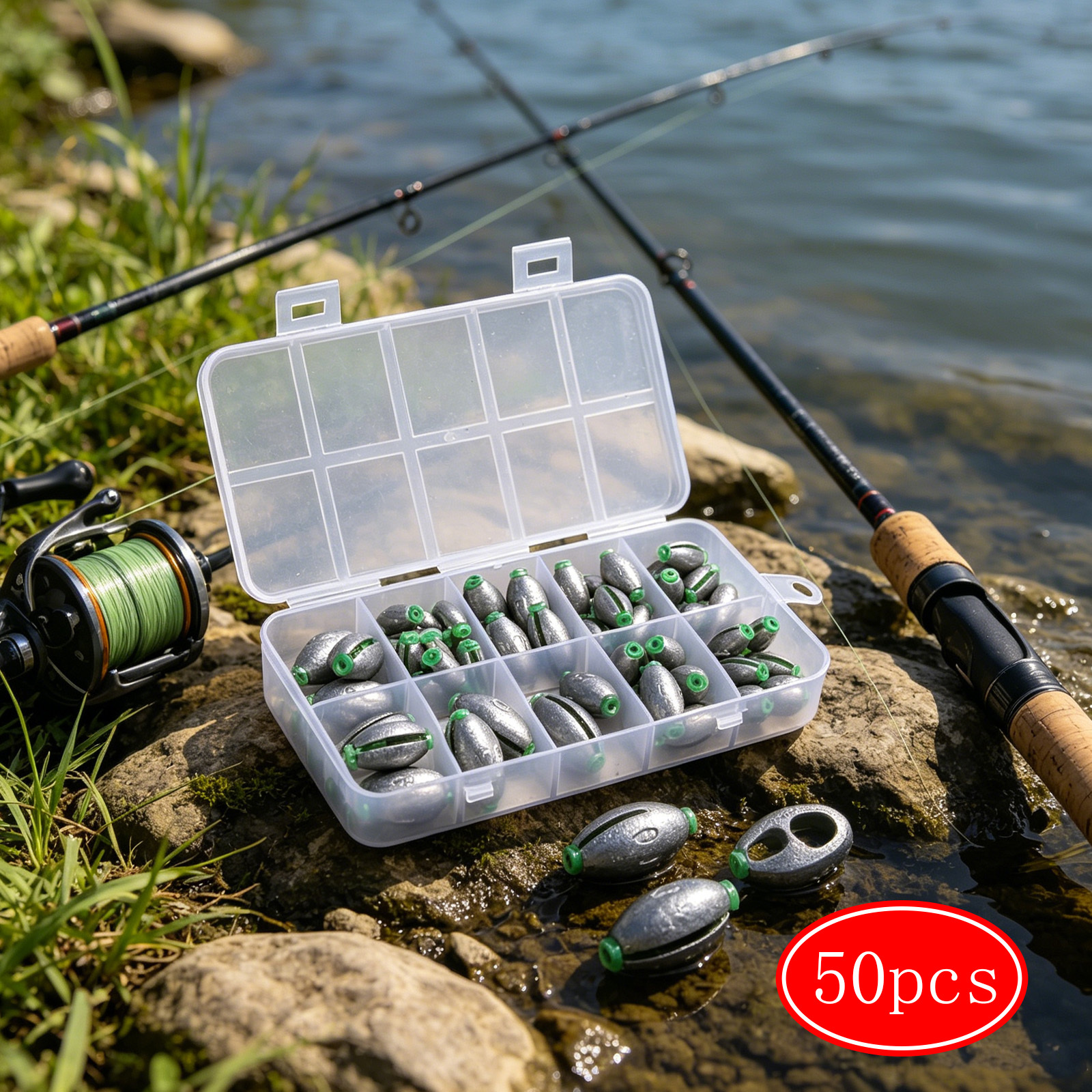 Set Of 52 Lead Fishing Weights With Storage Box, 2g To 20g, For Precision Fishing Tool Kits photo 1