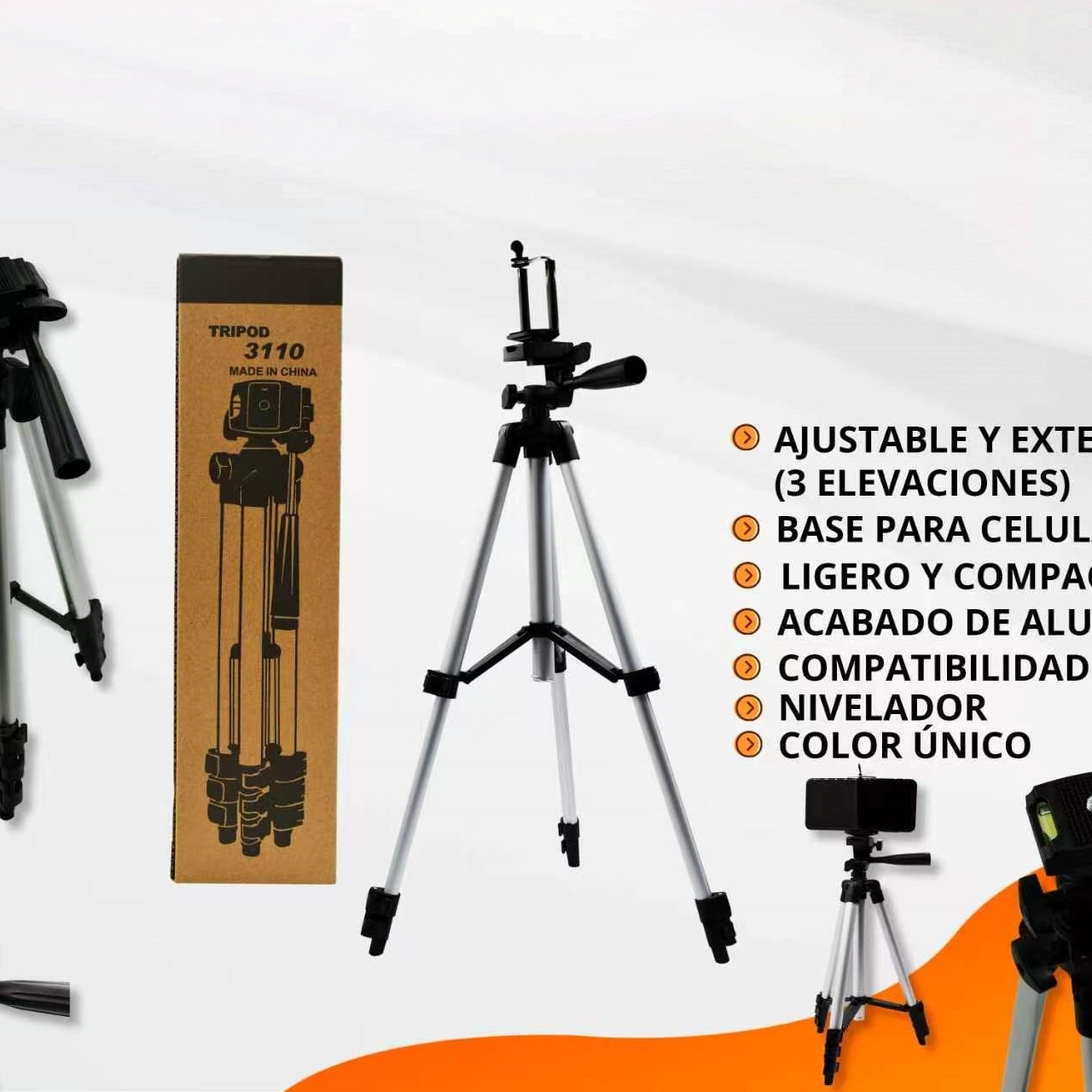 Retractable 3-section Aluminum Phone Tripod With Bubble Level For Selfies And Live Streaming photo 5