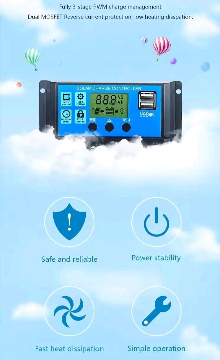 30A PWM Solar Panel Regulator Battery Charge Controller LCD Dual USB 12V-24V UK photo 5