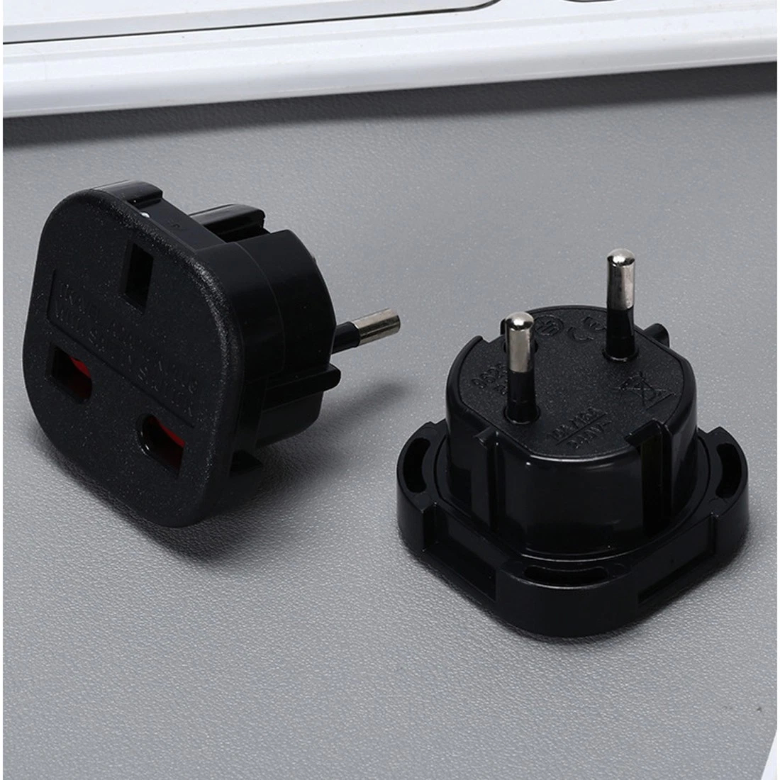 6X Black UK To EU Travel Adaptor Europe European Plug Adapter UK 3 Pin To 2 Pin photo 6