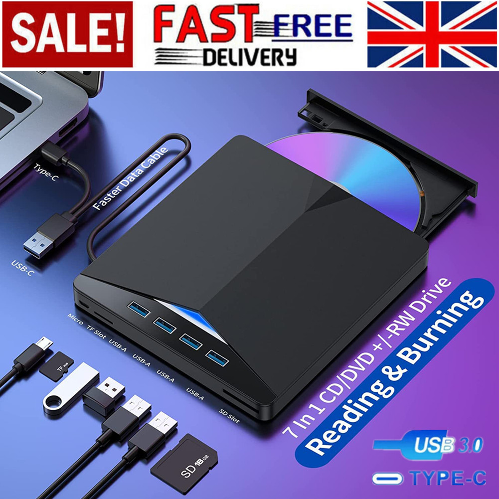 7 In1 External USB 3.0 DVD CD RW Writer Drive Burner Reader Player For Laptop PC photo 1