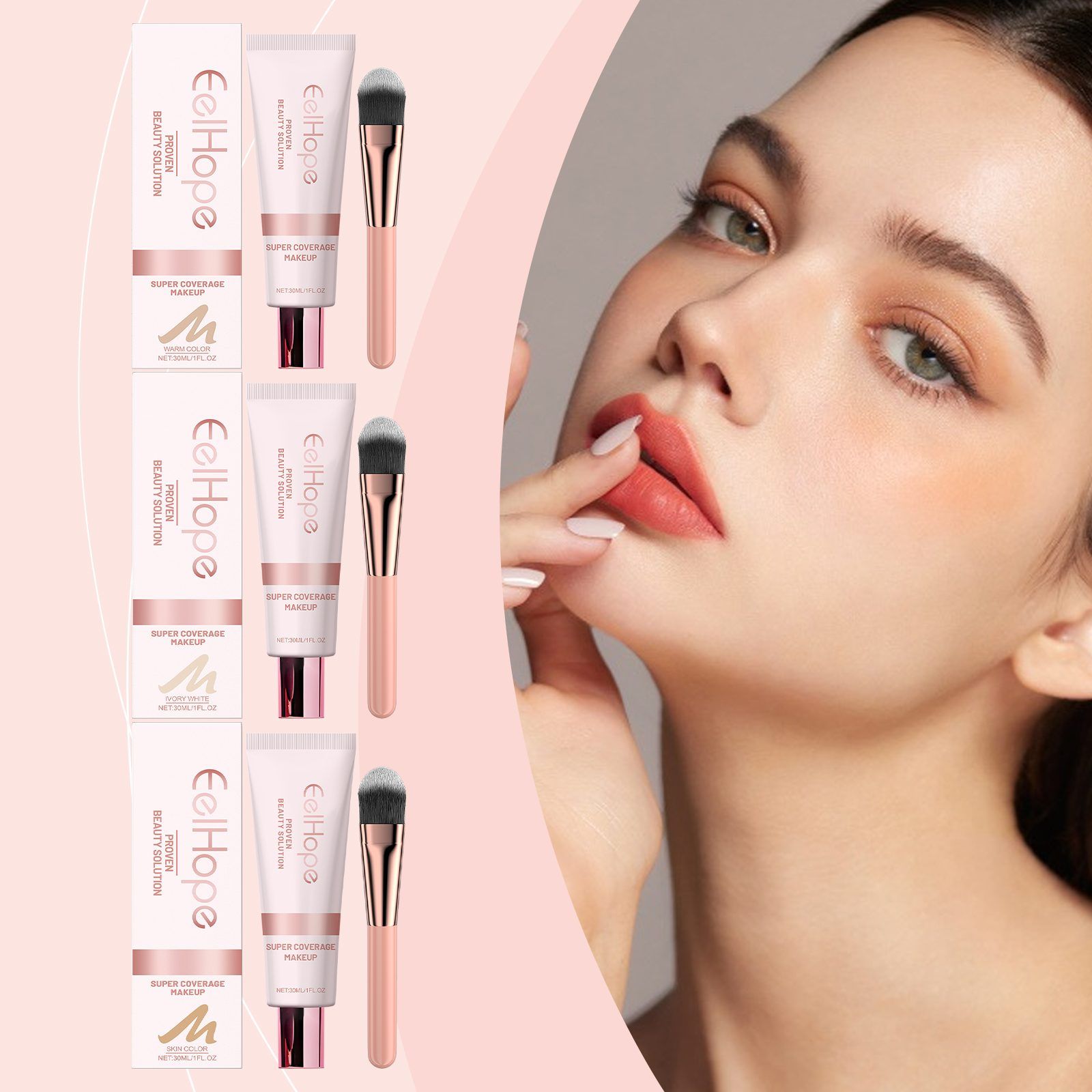 EELHOPE Concealer Foundation Liquid with Brush, Skin Tone, 1 Pieces photo 4