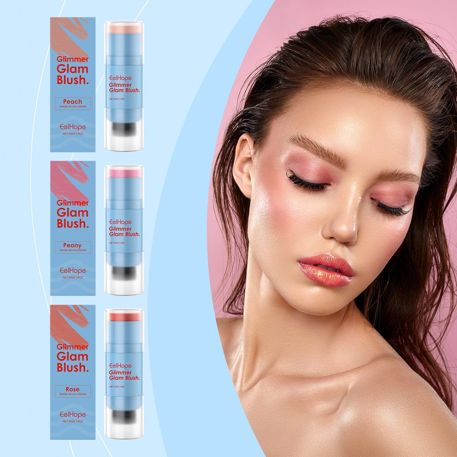 EELHOPE Dual-End Blush Stick with Brush, Peach, 4 g photo 2
