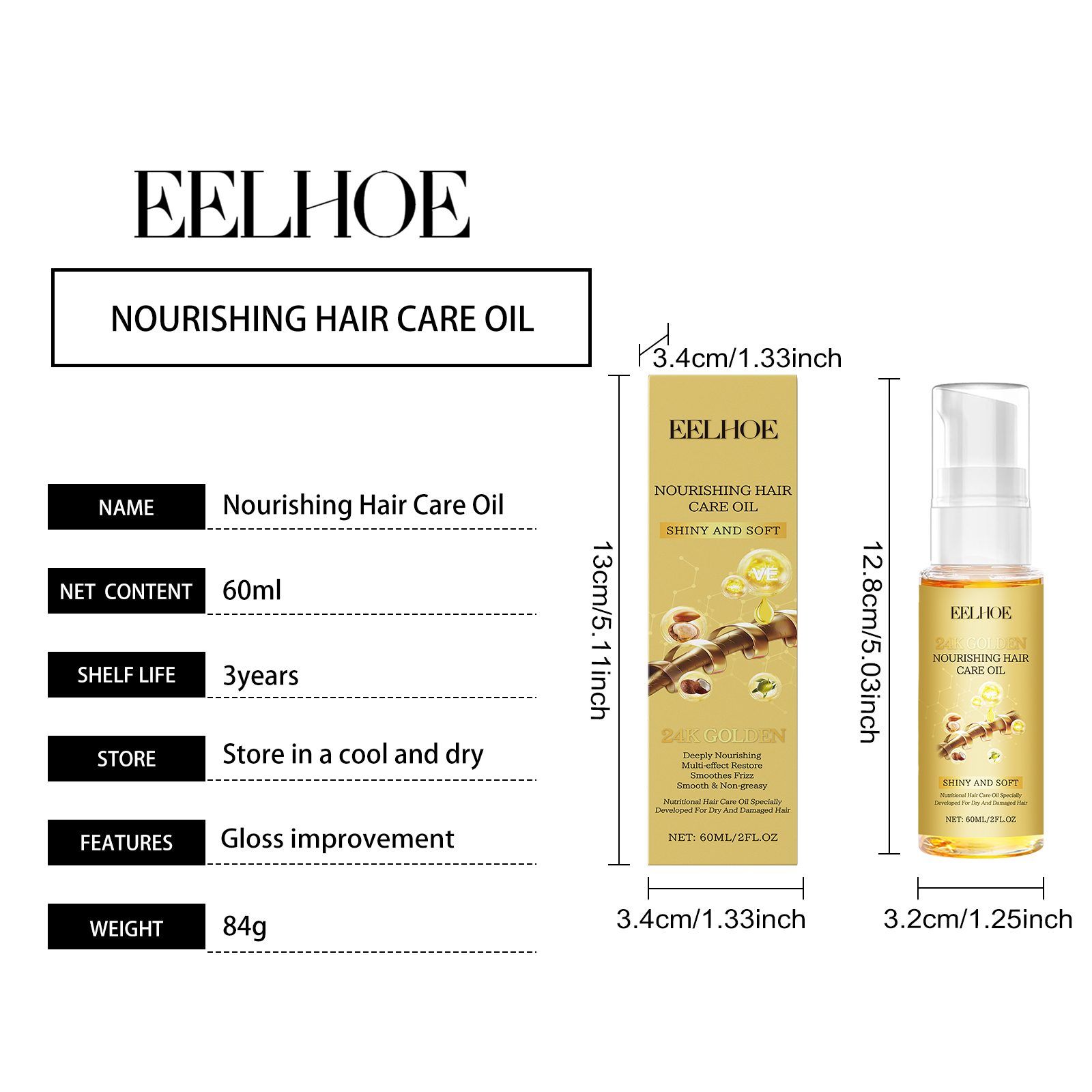 EELHOE 24K Gold Hair Care Oil, 60 ml photo 3