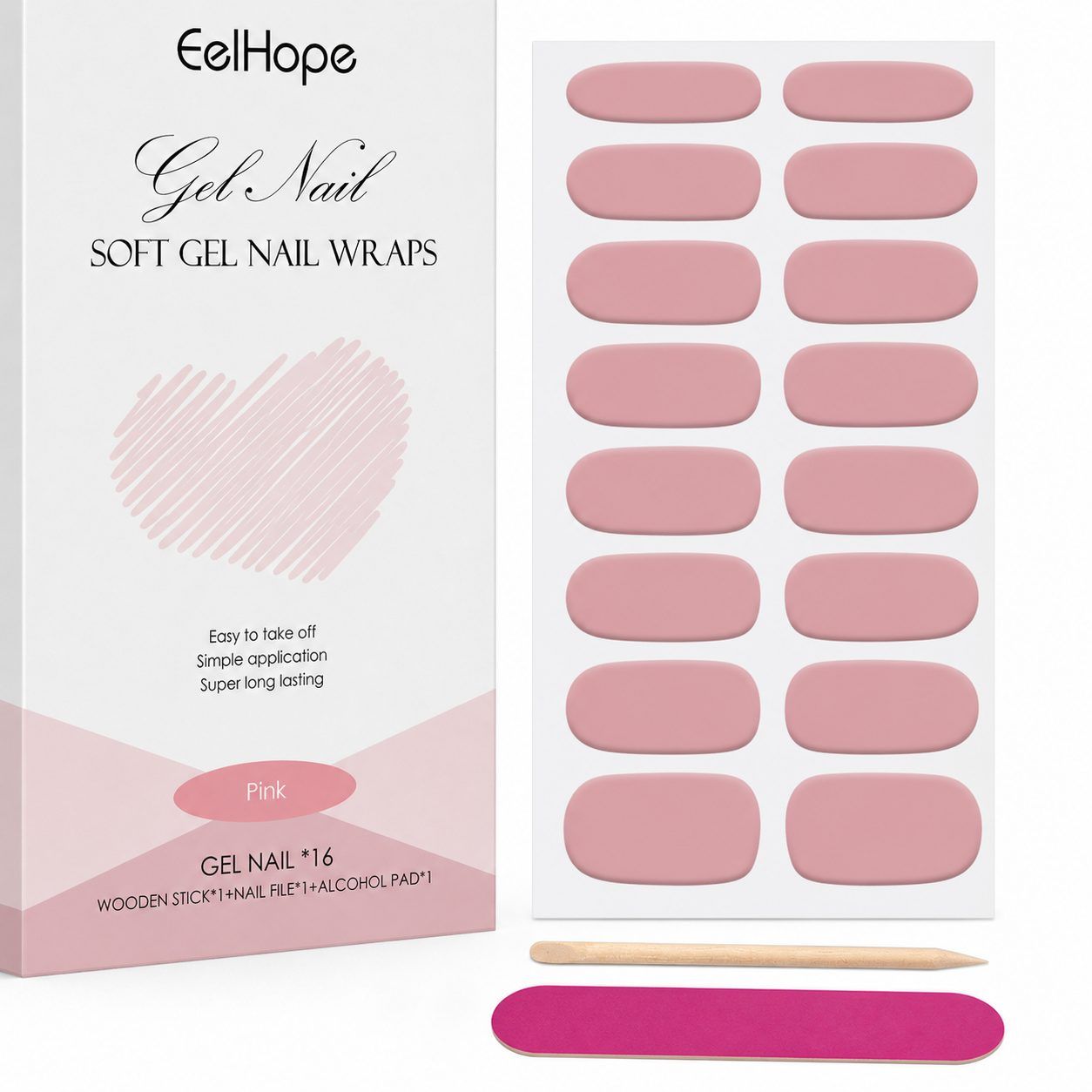 EELHOPE Soft Gel Nail Sticker Set, Pink, 1 Set photo 3