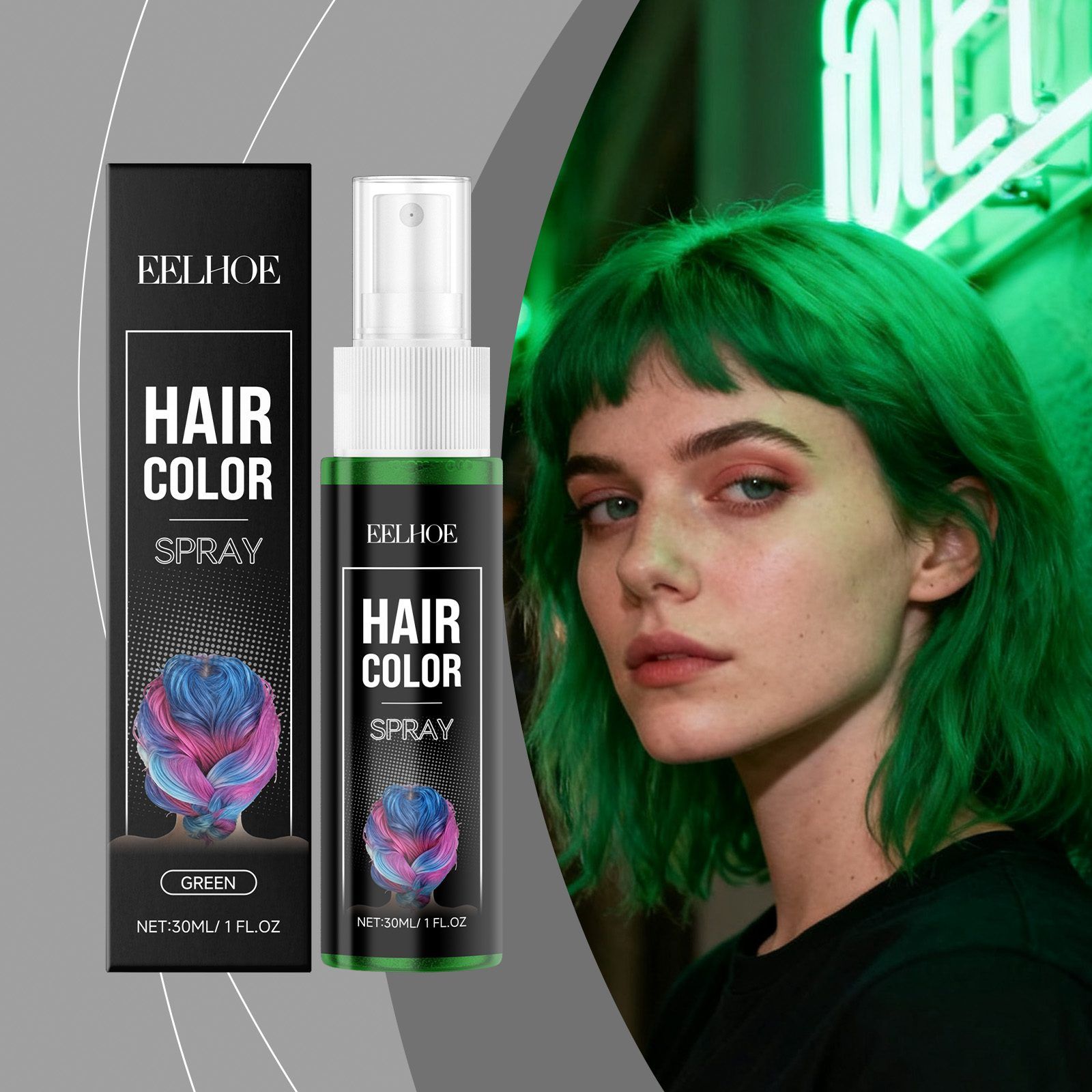 EELHOE Temporary Green Hair Color Spray 30 ml, 30 ml photo 2