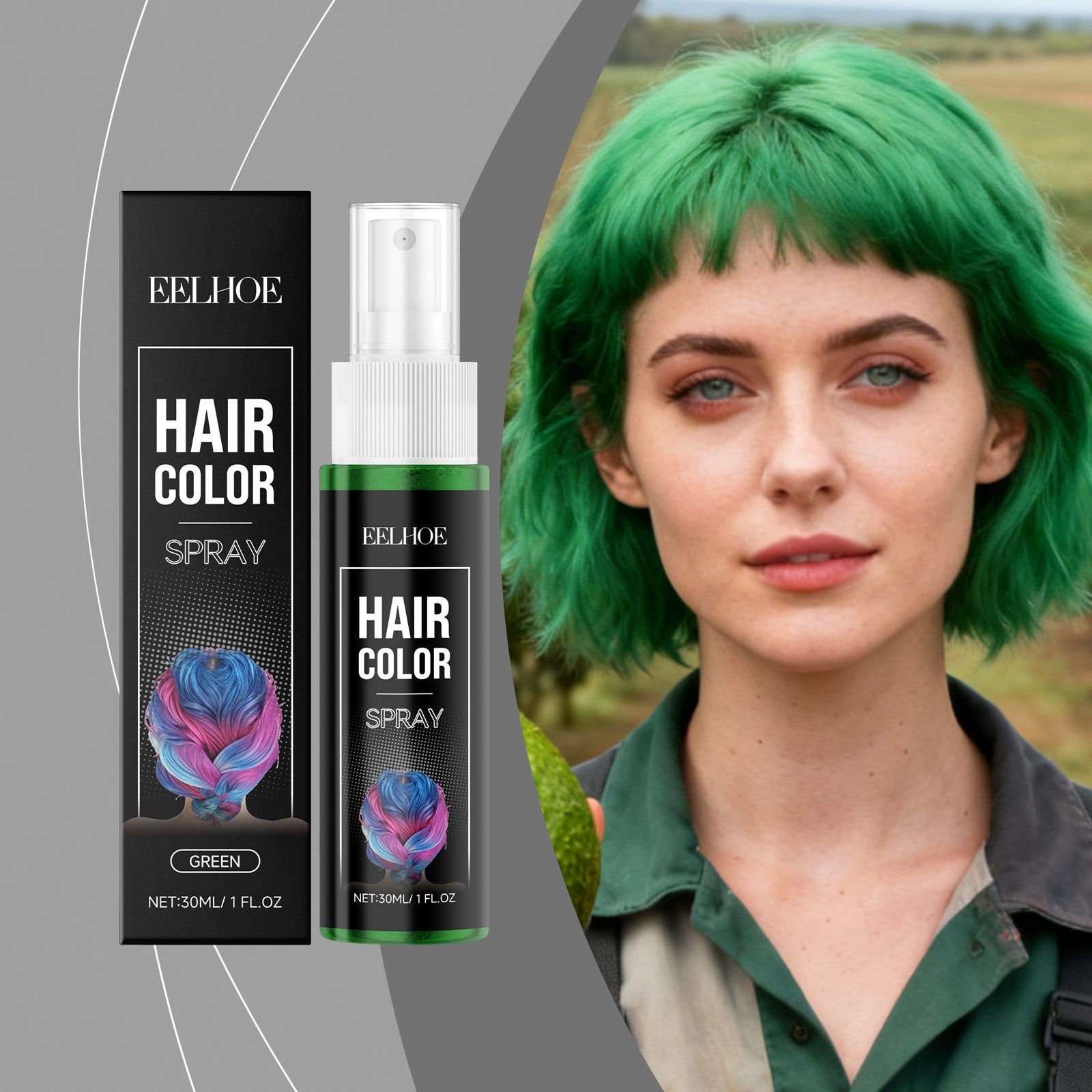 EELHOE Temporary Green Hair Color Spray 30 ml, 30 ml photo 5
