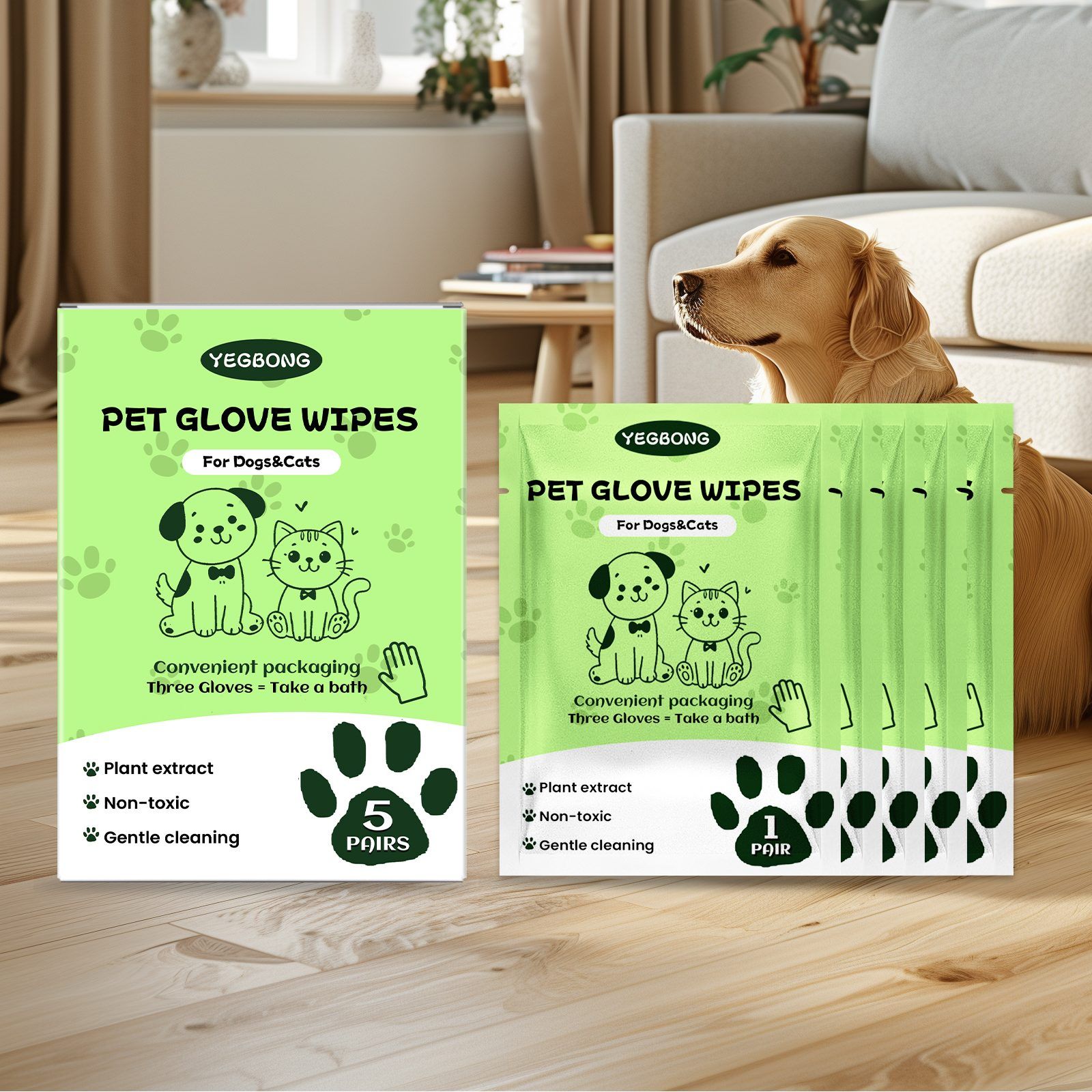 YEGBONG Disposable Pet Glove Wipes, 5 Pieces photo 5
