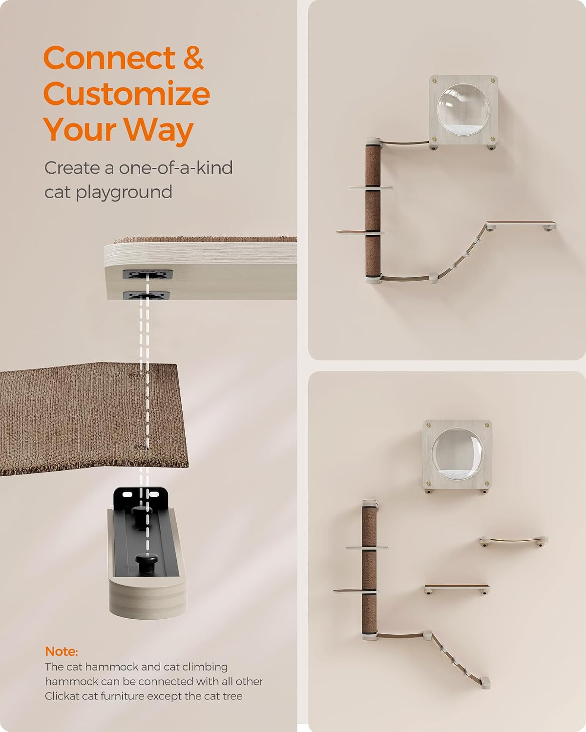 Set Of 5 Clickat Oasis Cat Climbing Wall, Cat Board, Hammock, Scratching Column, Interchangeable Washable Parts, Brown Oatmeal And Coffee photo 5