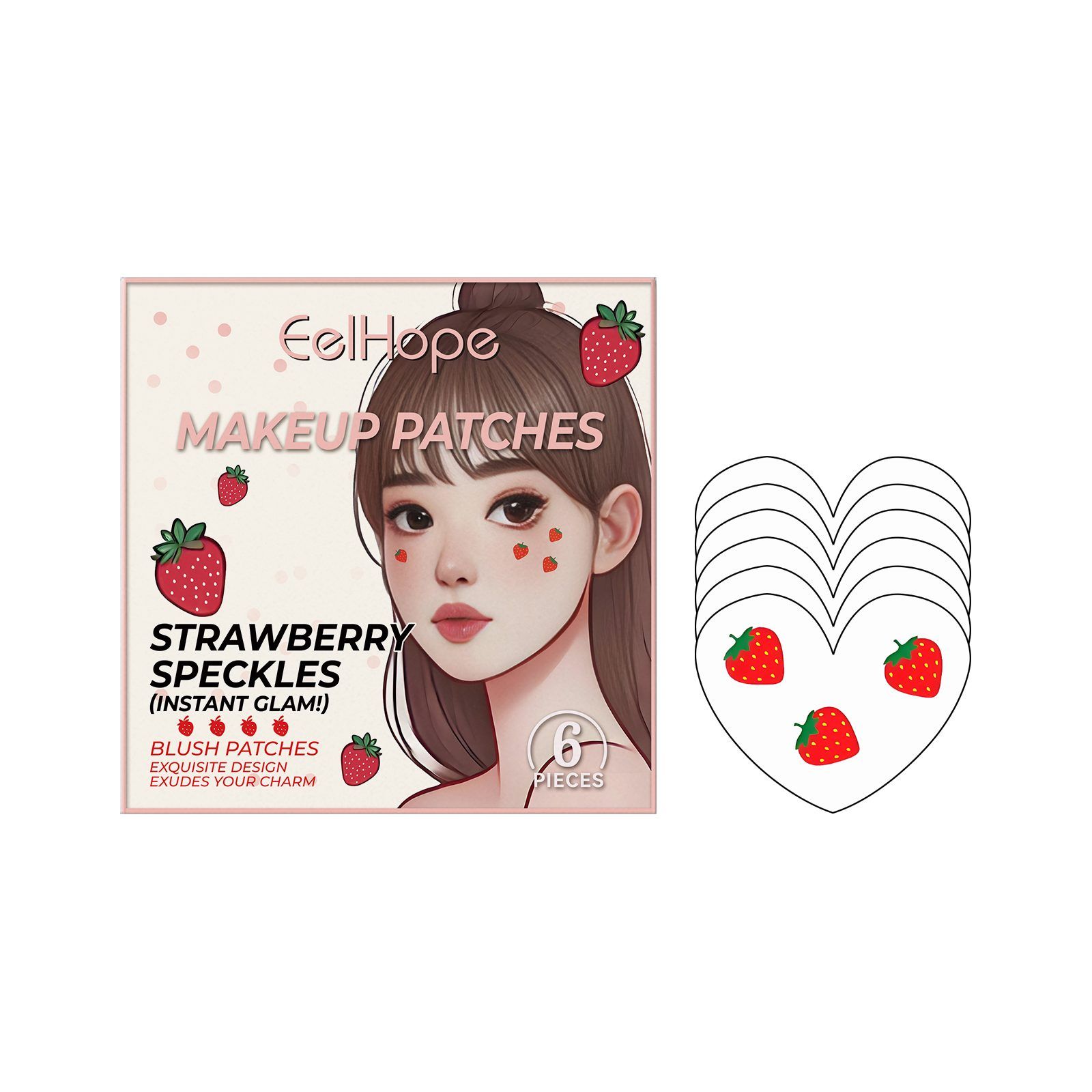 EELHOPE Strawberry Cosmetic Face Stickers, 6 Pieces photo 1