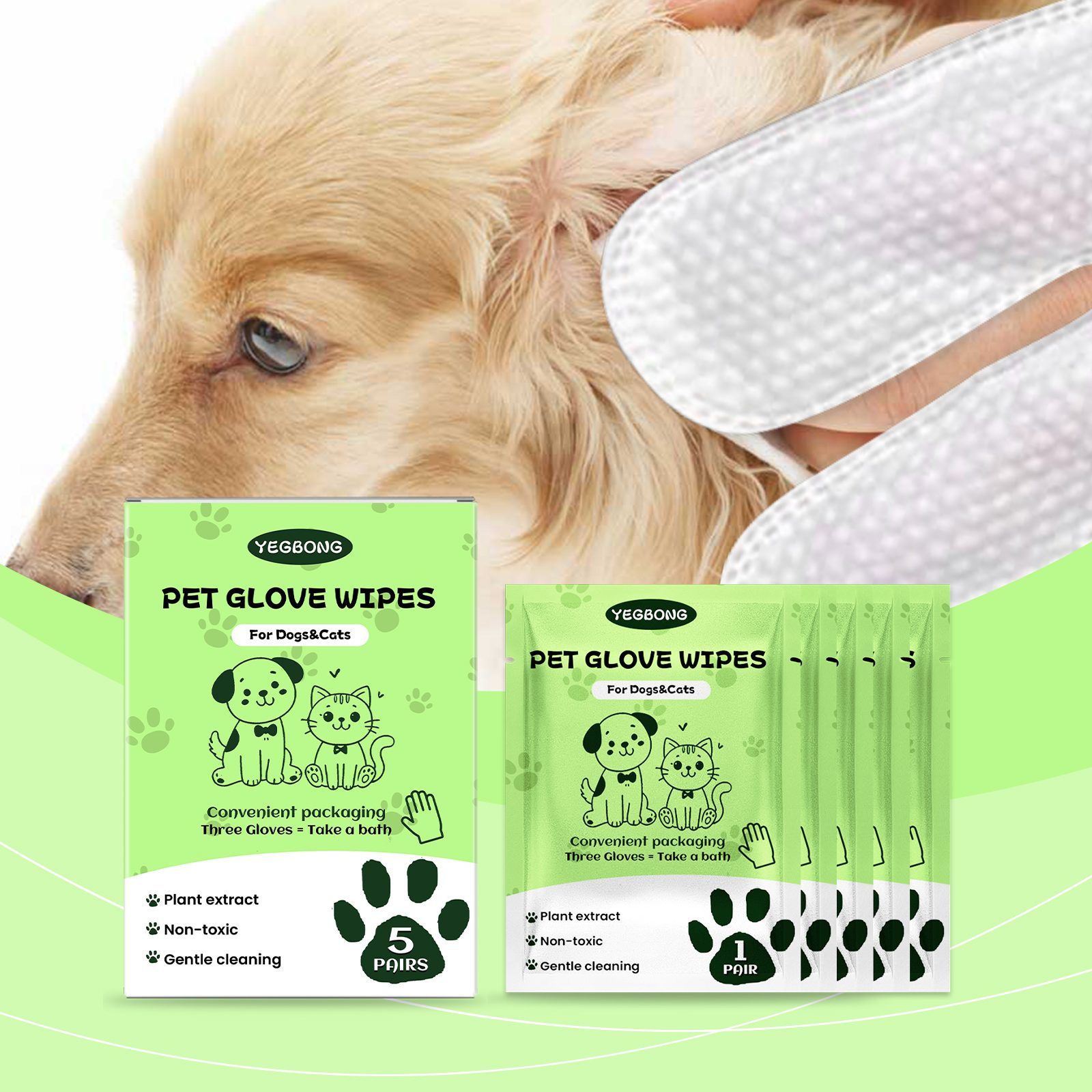 YEGBONG Disposable Pet Glove Wipes, 5 Pieces photo 3