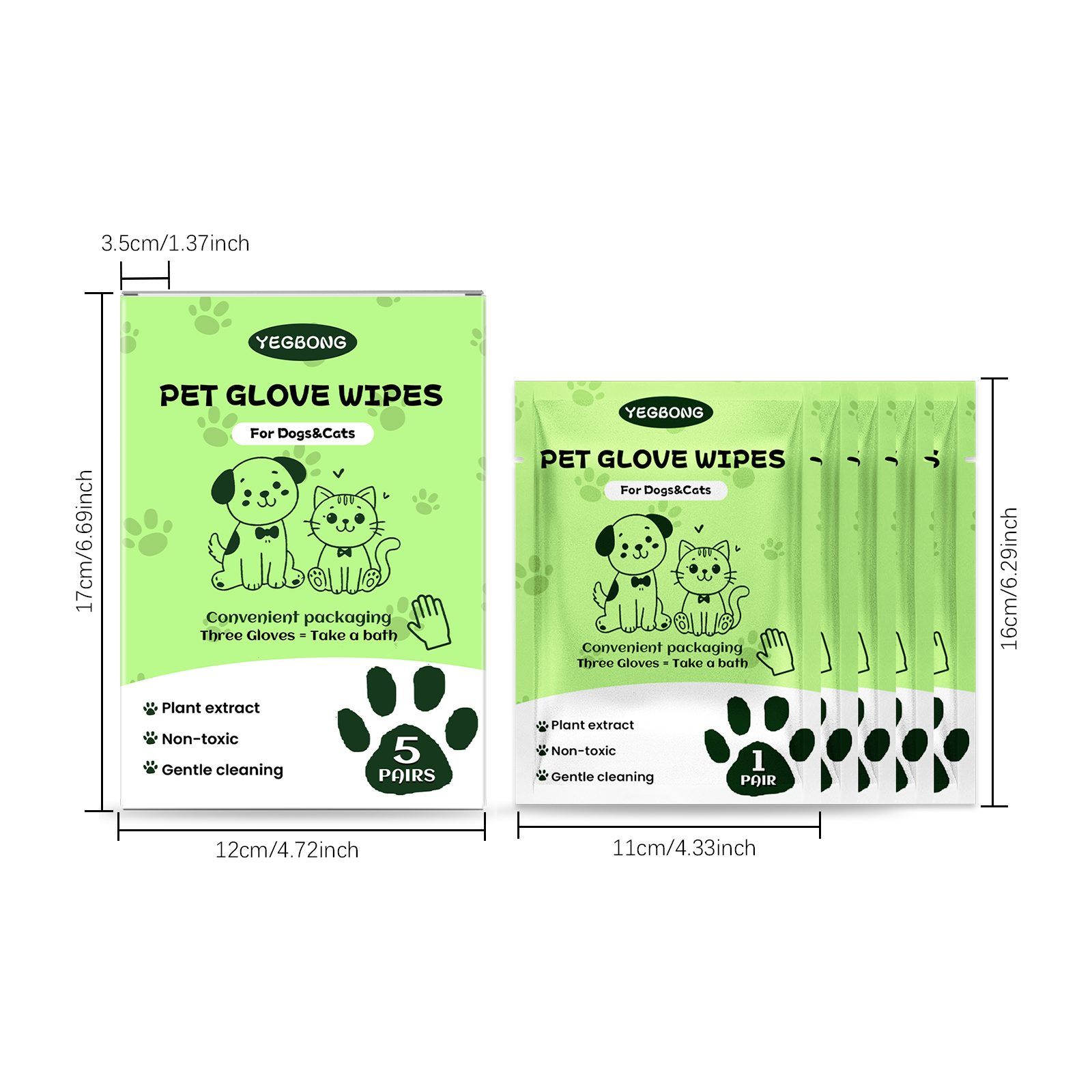 YEGBONG Disposable Pet Glove Wipes, 5 Pieces photo 2