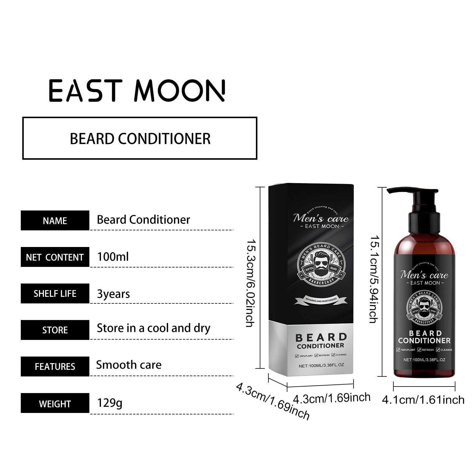 EAST MOON Men's Beard Conditioner 100 ml, 100 ml photo 6
