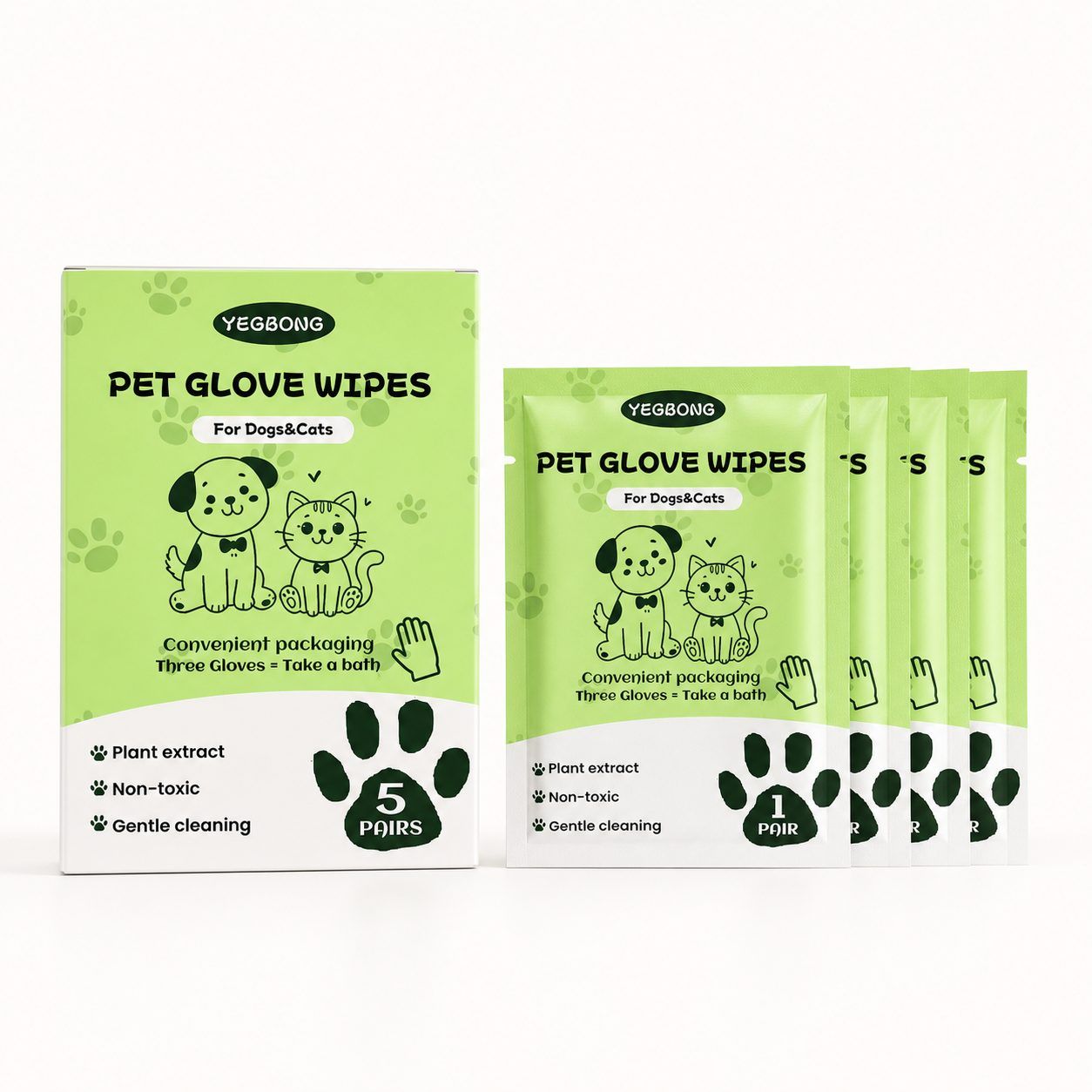 YEGBONG Disposable Pet Glove Wipes, 5 Pieces photo 1