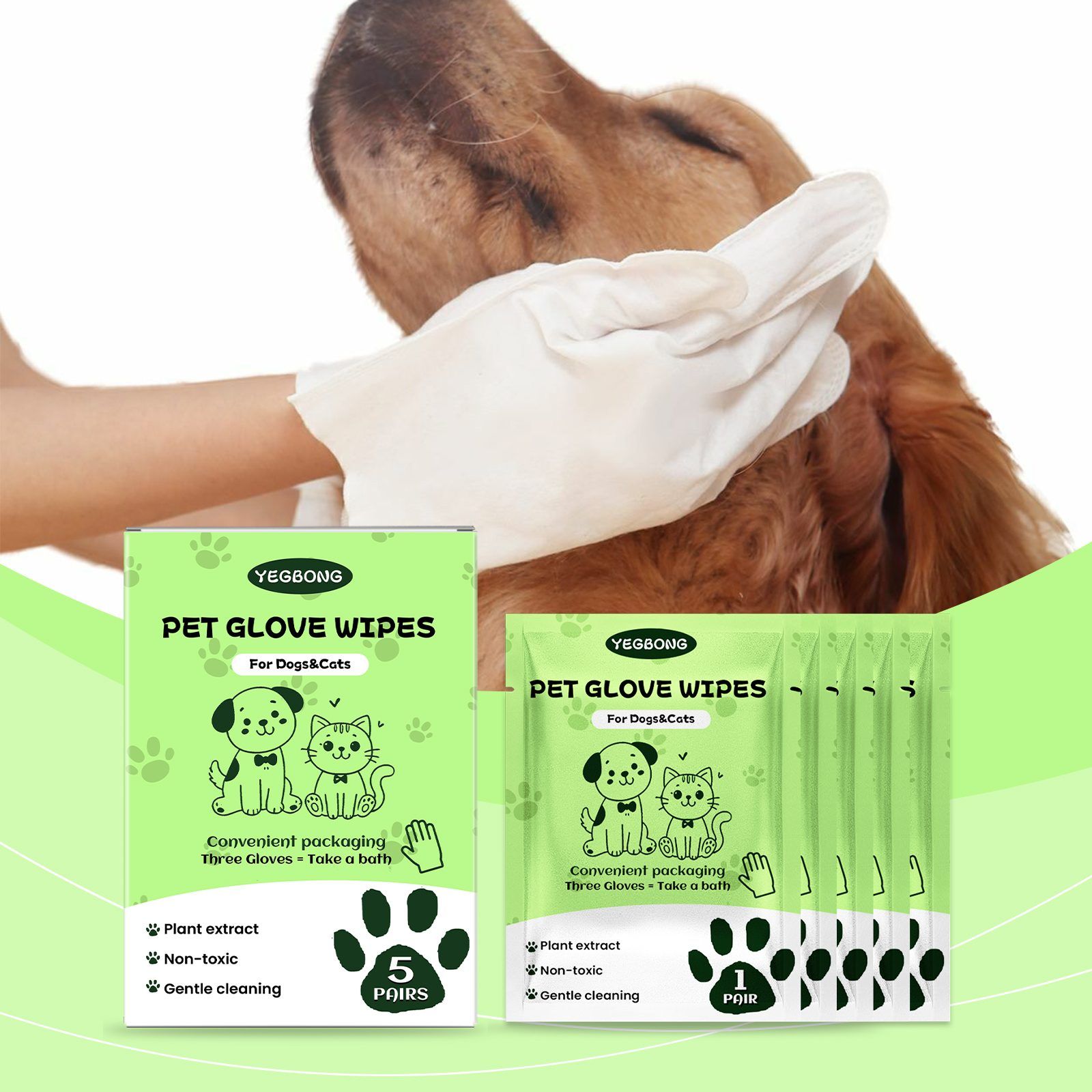 YEGBONG Disposable Pet Glove Wipes, 5 Pieces photo 6