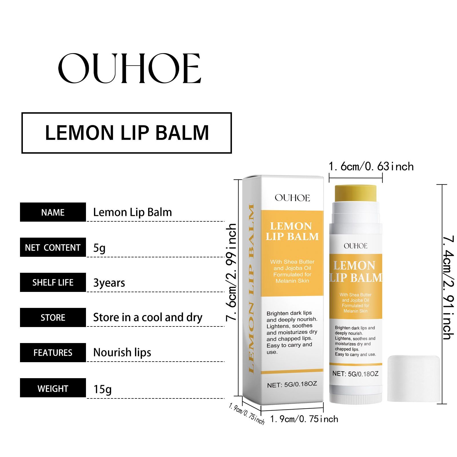 OUHOE Lemon Ginger Lip Balm, 5 g photo 4