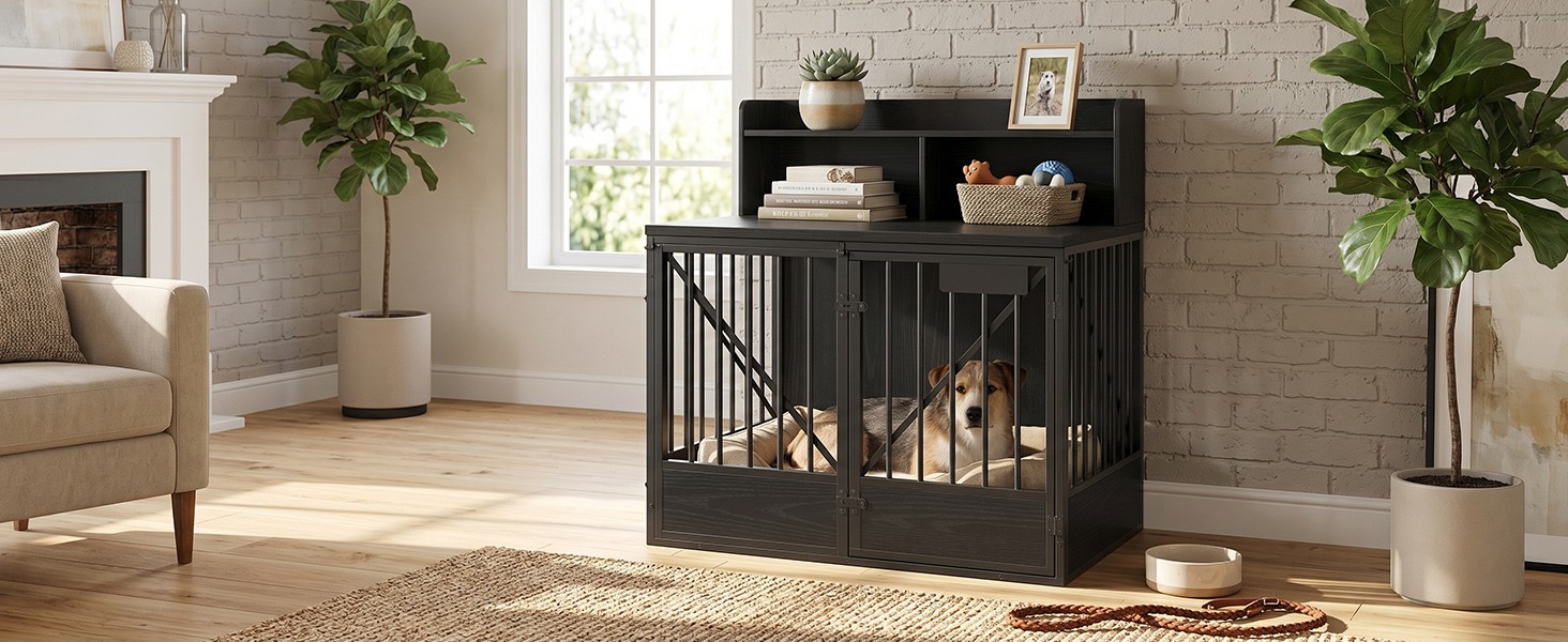 Dog Crate Large Capacity Multifunctional Spacious Top Pet Kennel With 2 Open Storage Compartment photo 4