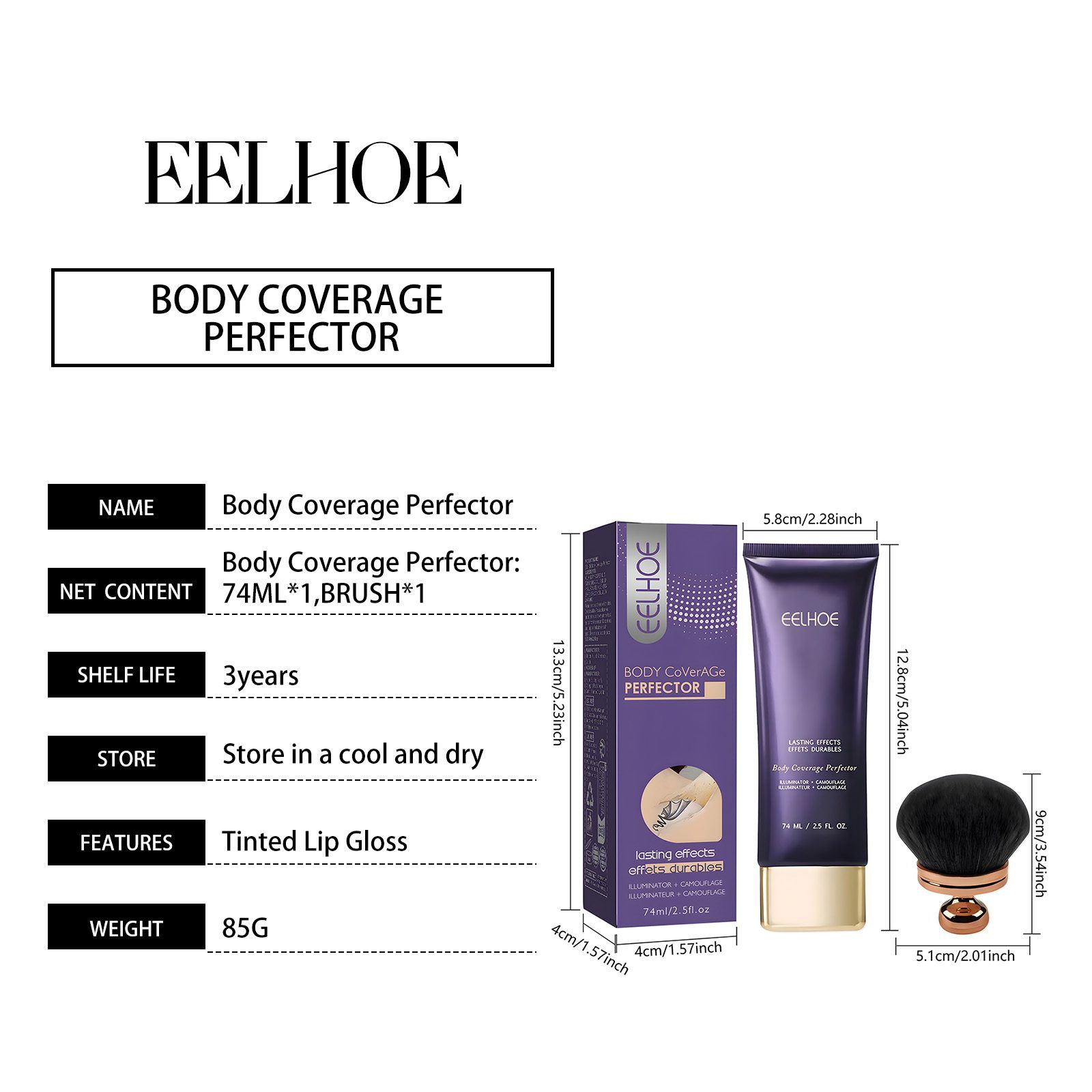 EELHOE Body Concealer Cream with Brush, 74 ml Cream and 1 Brush photo 7