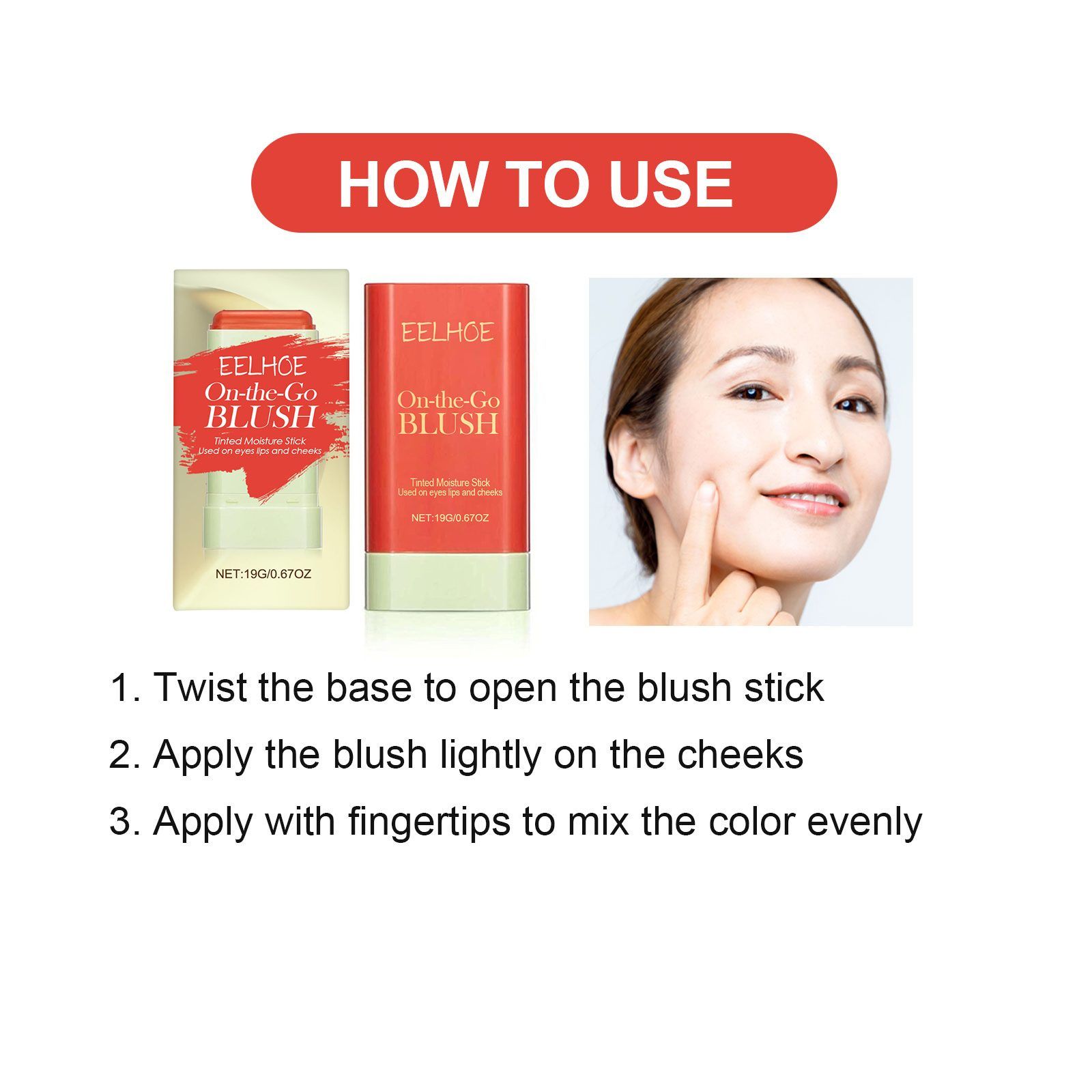 EELHOE Blush Stick, Pink, 19 g photo 3
