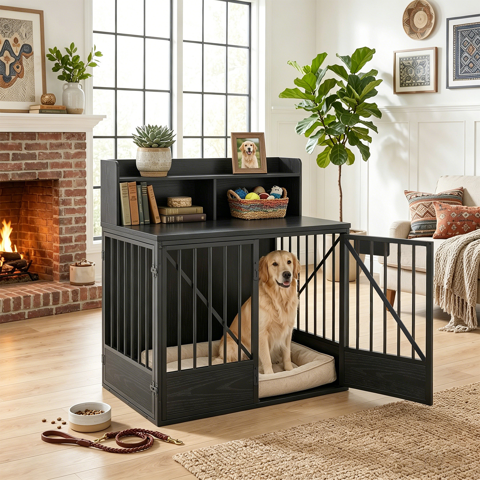 Dog Crate Large Capacity Multifunctional Spacious Top Pet Kennel With 2 Open Storage Compartment photo 6