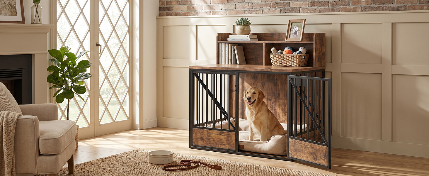 Dog Crate Large Capacity Multifunctional Spacious Top Pet Kennel With 2 Open Storage Compartment photo 4