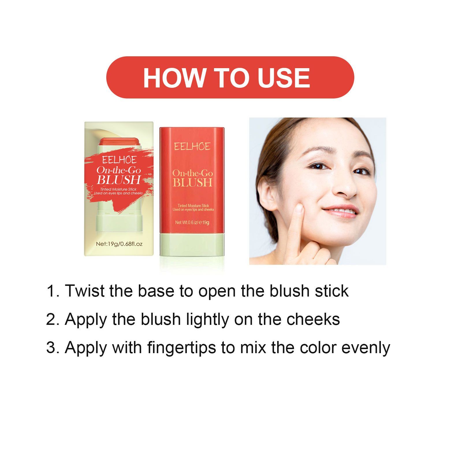 EELHOE Blush Stick, Orange, 19 g photo 7