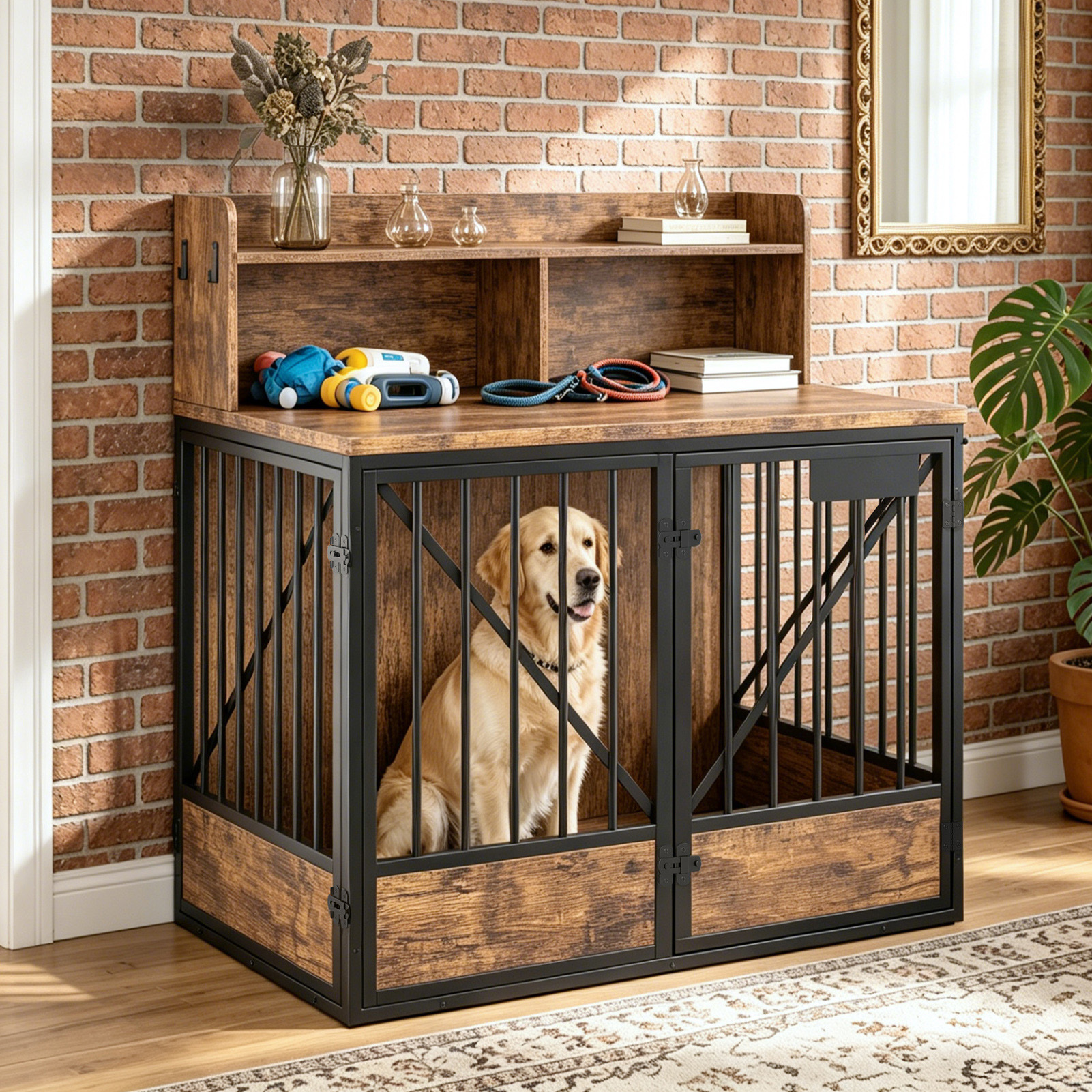 Dog Crate Large Capacity Multifunctional Spacious Top Pet Kennel With 2 Open Storage Compartment photo 6