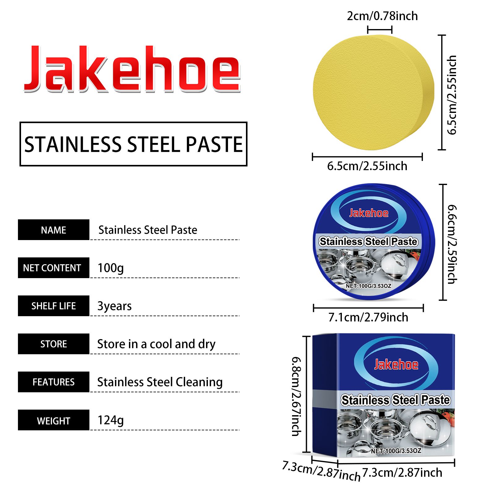 JAKEHOE Stainless Steel Cleaning Paste Kit, 100 g with Sponge photo 3