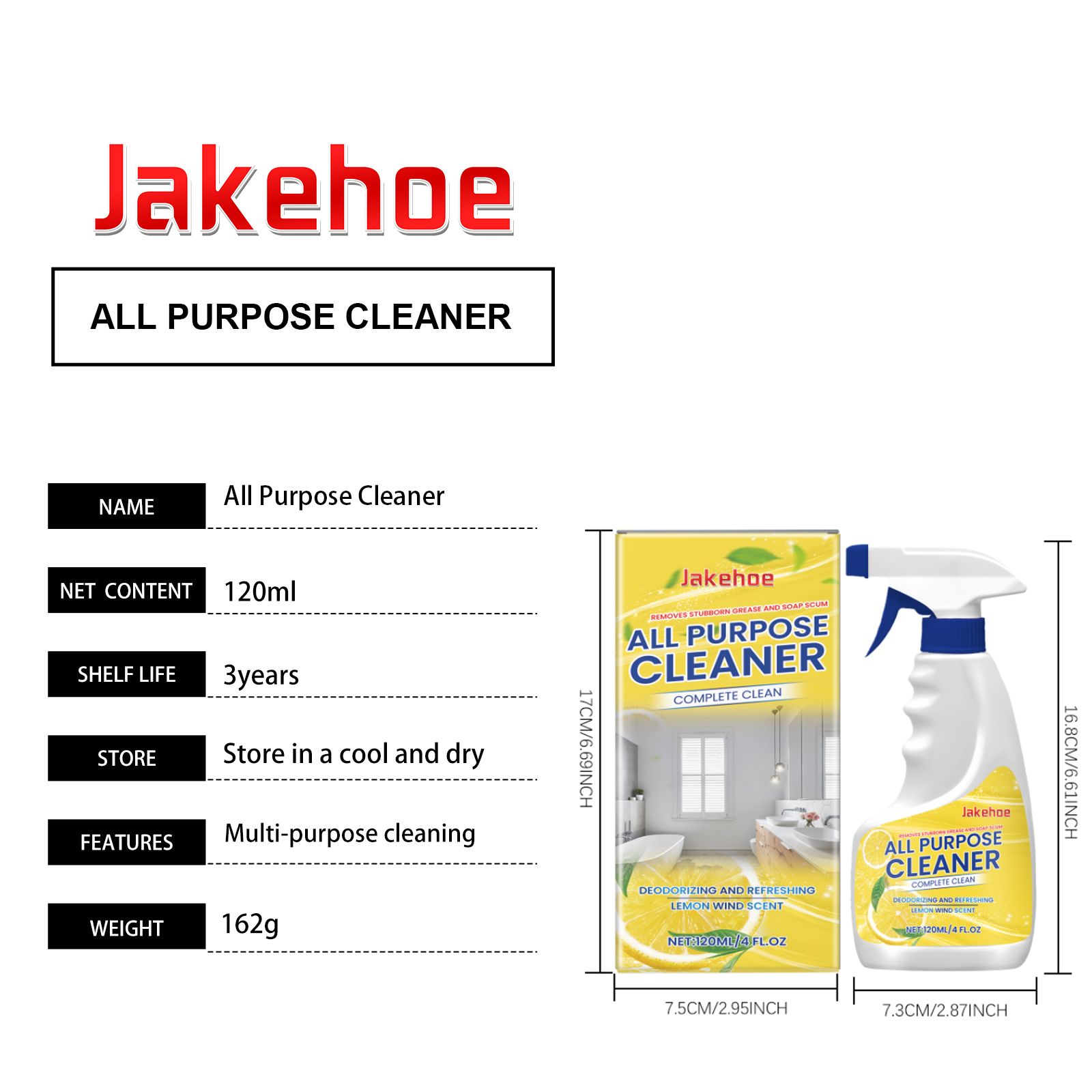 JAKEHOE Multipurpose Surface Cleaner Spray, 120 ml photo 2