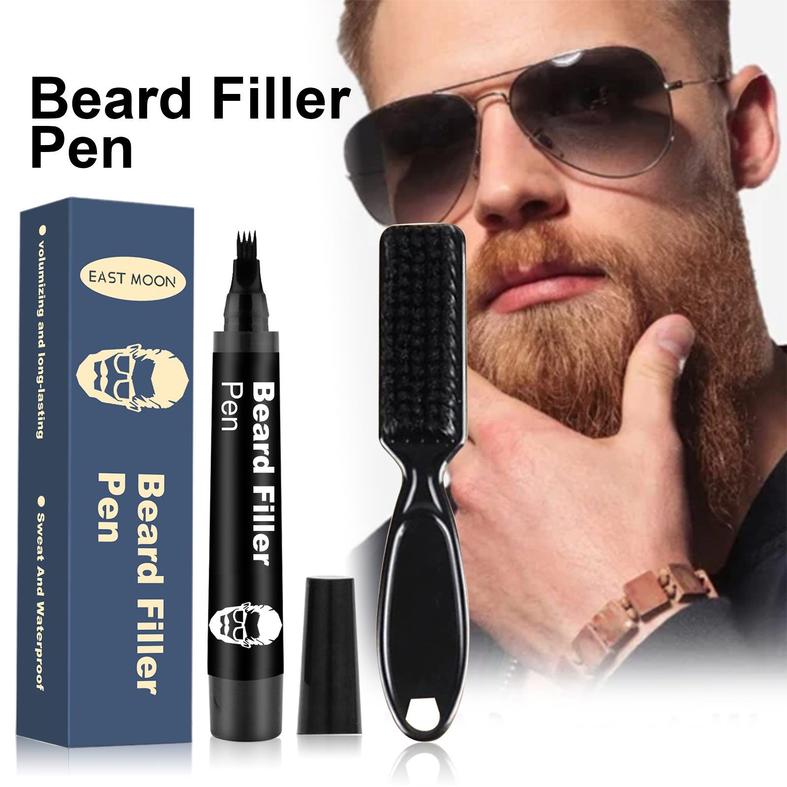 EAST MOON Beard Filling Pen with Comb, Deep Brown, 2-Piece Set photo 7