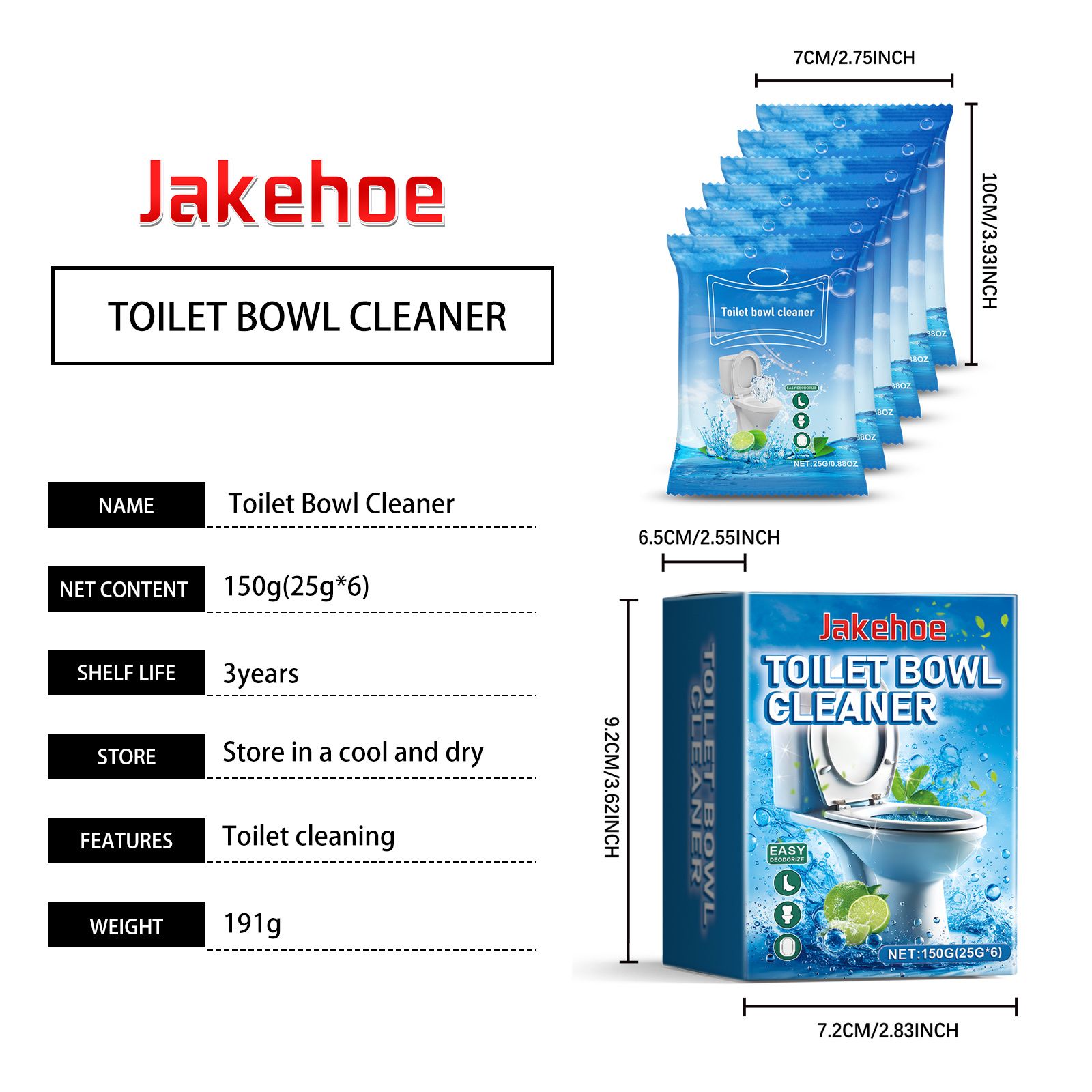 JAKEHOE Toilet Bowl Cleaning Powder Sachets, 6 Sachets x 25 g (150 g Total) photo 4