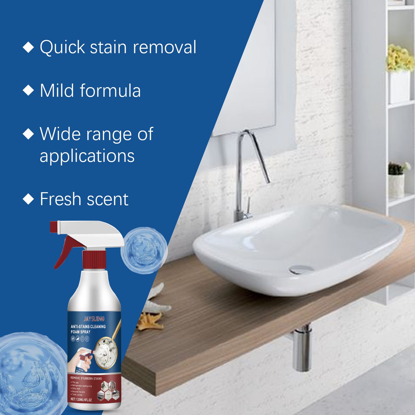 JAYSUING Bathroom Foam Cleaner Spray, 120 ml / 1 Bottle photo 7