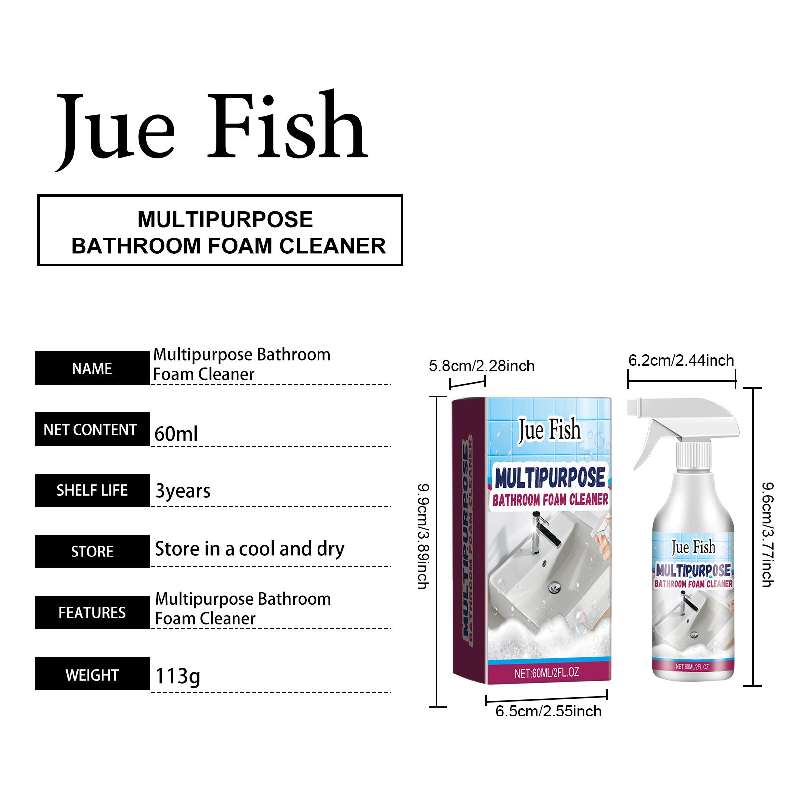 JUE FISH Bathroom Foam Cleaner Spray, 60 ml / 1 Bottle photo 8