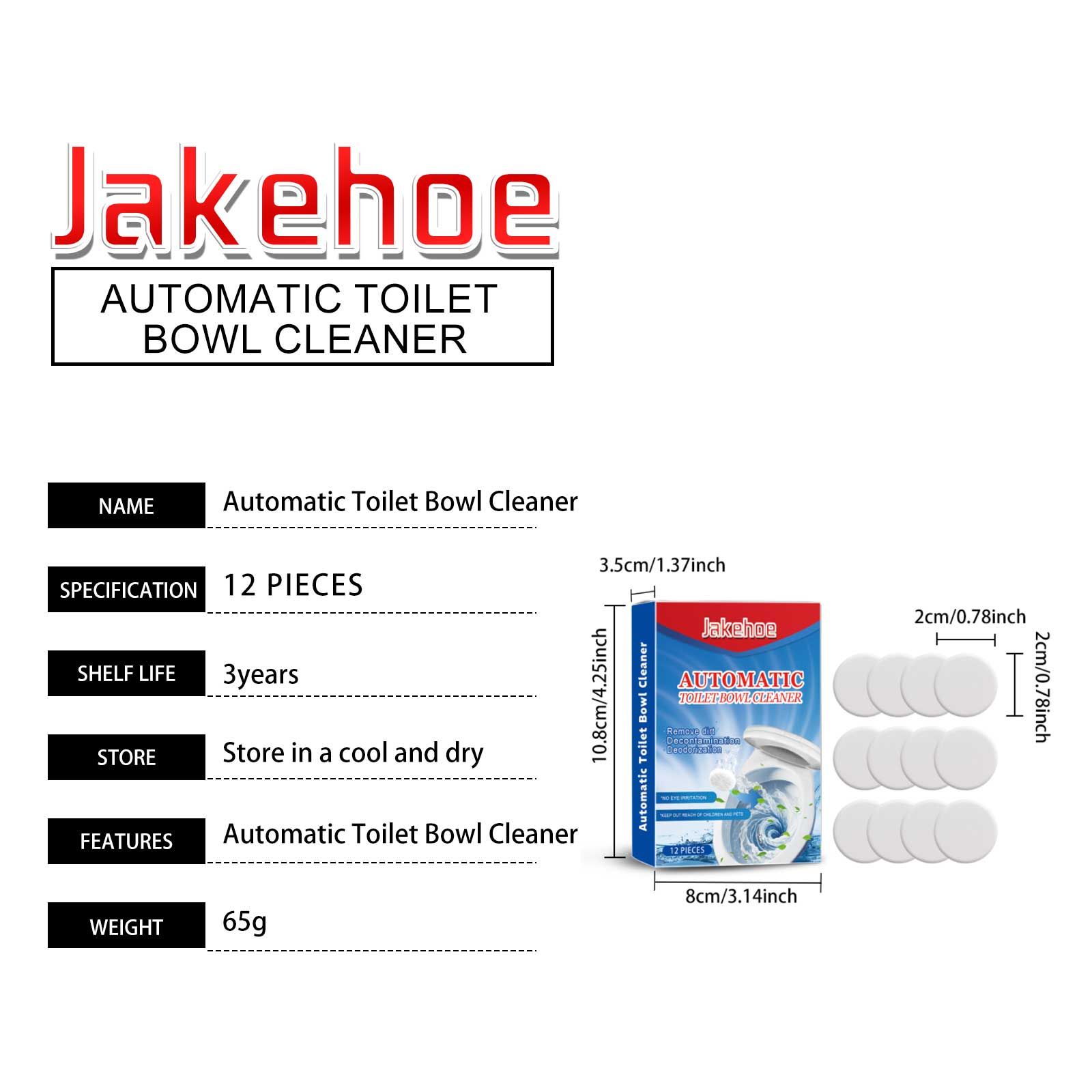 JAKEHOE Automatic Toilet Bowl Cleaning Tablets, 12 Pieces photo 4